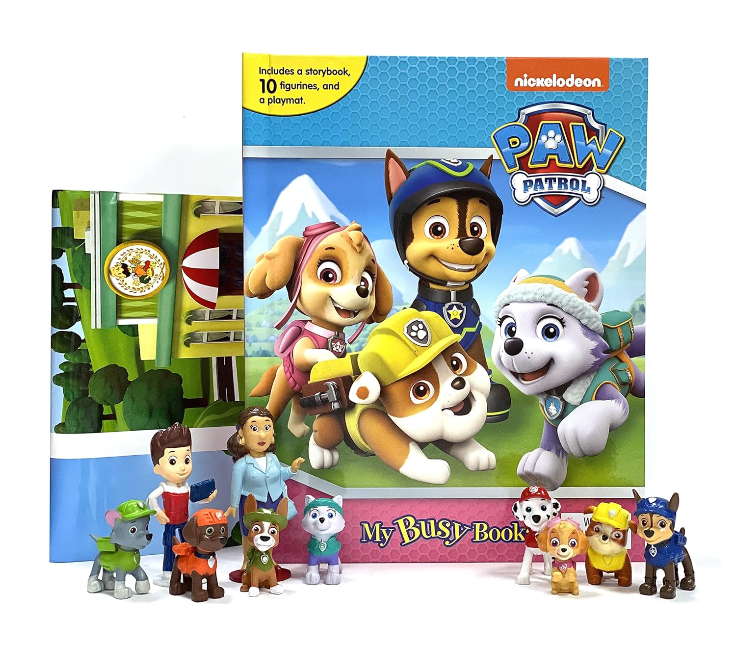 Paw Patrol My Busy Books - Storybook, 10 figurines, playmat