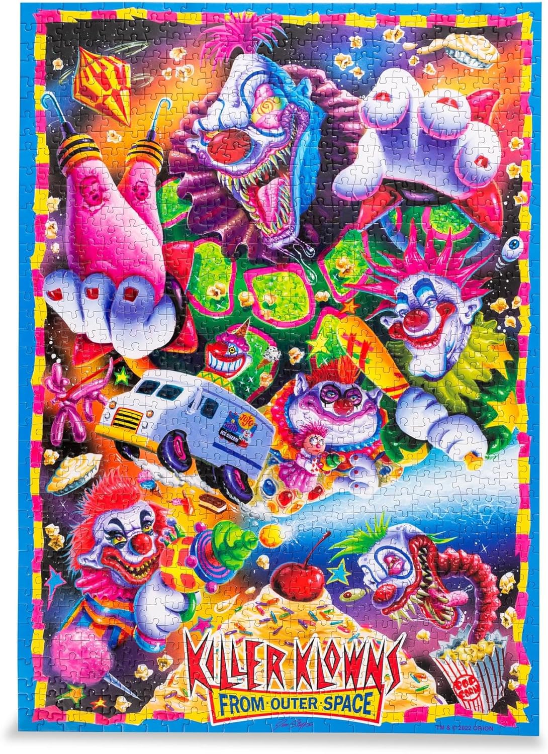Killer Klowns from Outer Space Illustrated Kollage 1000-Piece Jigsaw Puzzle | Fun Brain Teaser, Toys & Games | 28 x 20 Inches