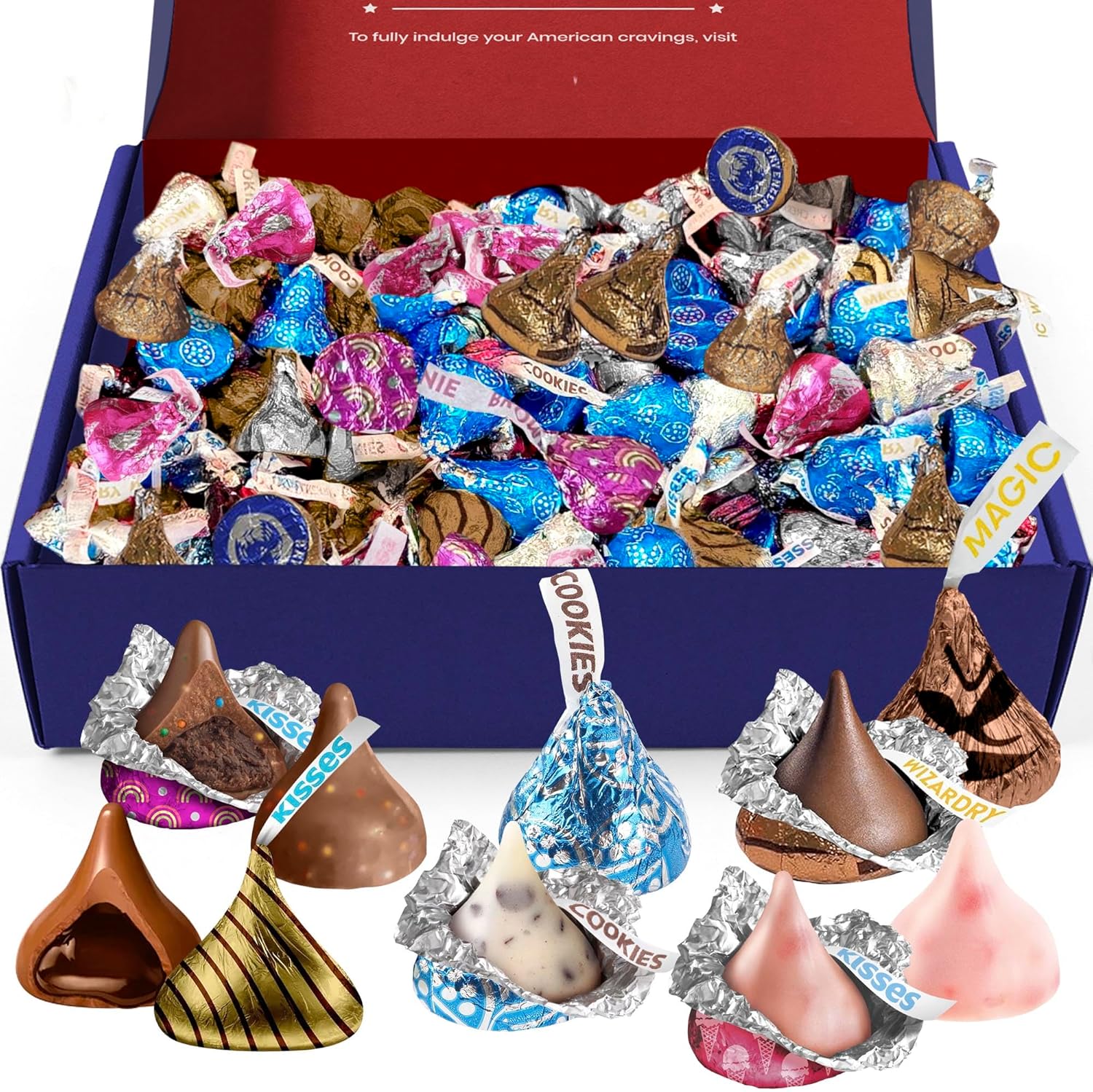 Broadway Candy 900g Blissful Kisses Hamper - American Sweets Gift Box - Chocolates Minis Hamper - An Assortment of Kisses for Kids, Adults, Birthday, Valentine, Special Occasion
