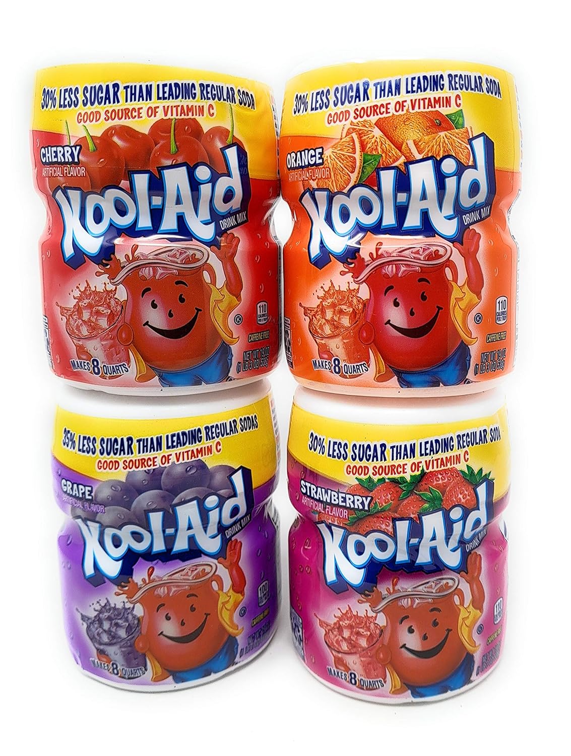 Kool-Aid FUN Flavor Variety Pack! 4 Pack of 19oz Canisters - 1 Canister of each flavor - Grape - Cherry - Orange - Strawberry