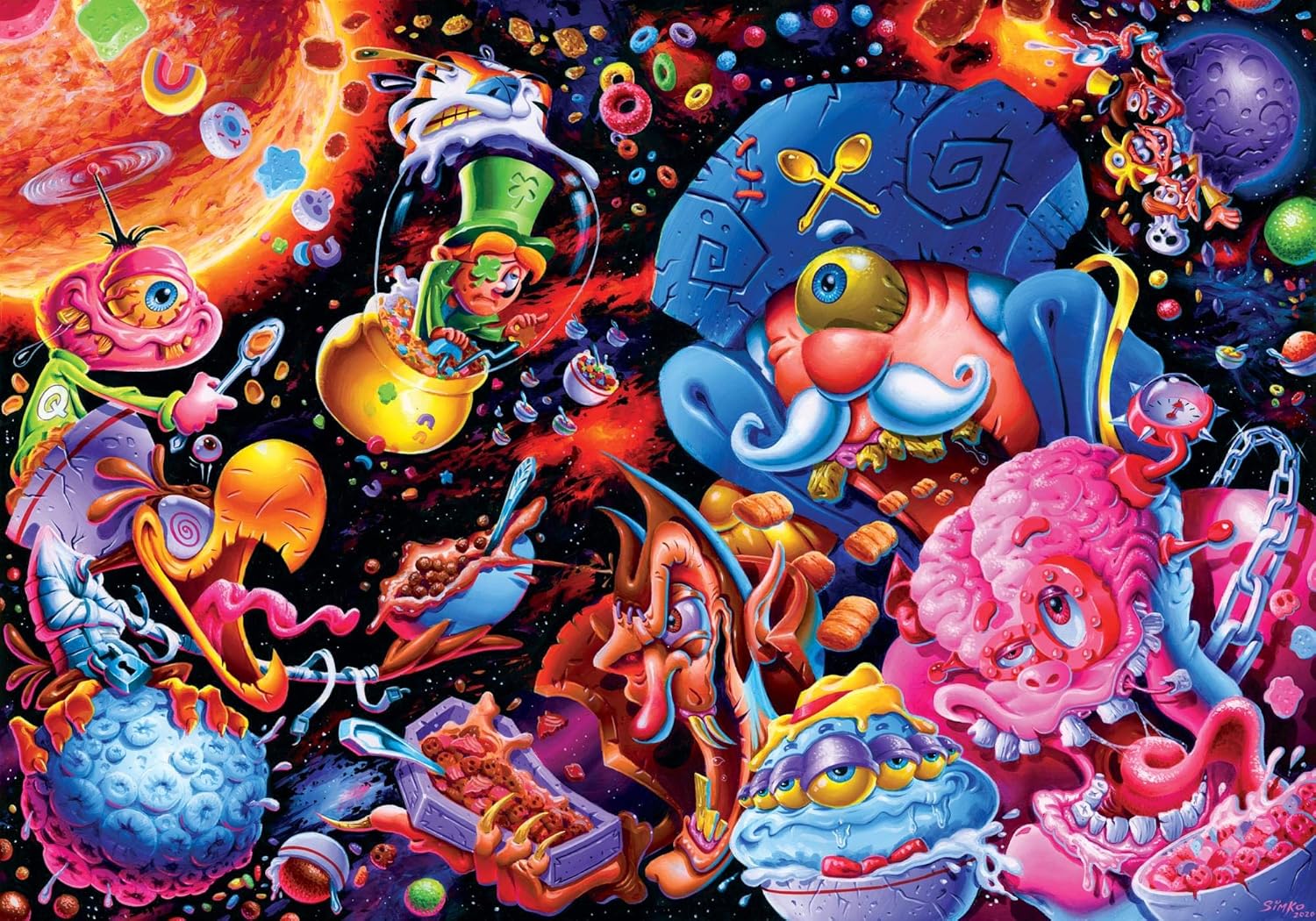 Cosmic Crunch Breakfast Cereal Monster Puzzle by Joe Simko | 1000 Piece Jigsaw Puzzle Toy | Interactive Brain Teaser for Family Game Night | 29 x 20 Inches