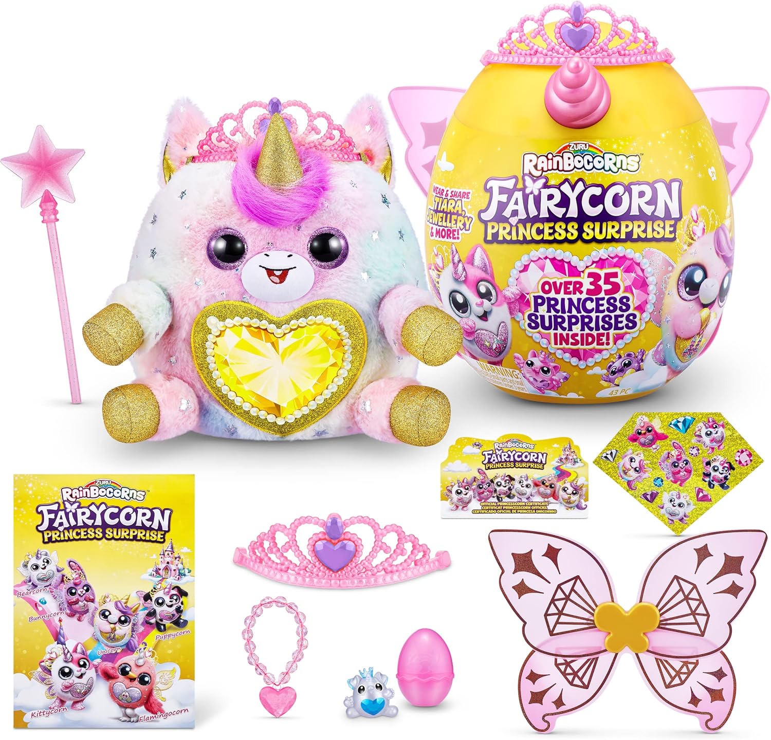 Rainbocorns Fairycorn Princess Surprise (Unicorn) by ZURU 11" Collectible Plush Stuffed Animal, Surprise Egg, Wearable Fairy Wings, Magical Fairy Princess, Ages 3+ for Girls, Children