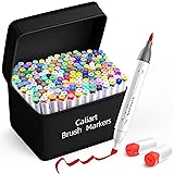Caliart 168 Colors Brush & Chisel Alcohol Markers for Adult Coloring Book, Dual Tip Artist Sketch Art Markers, Aesthetic Cute Preppy Stuff School Supplies, Pens for Lettering Drawing Cards Planner
