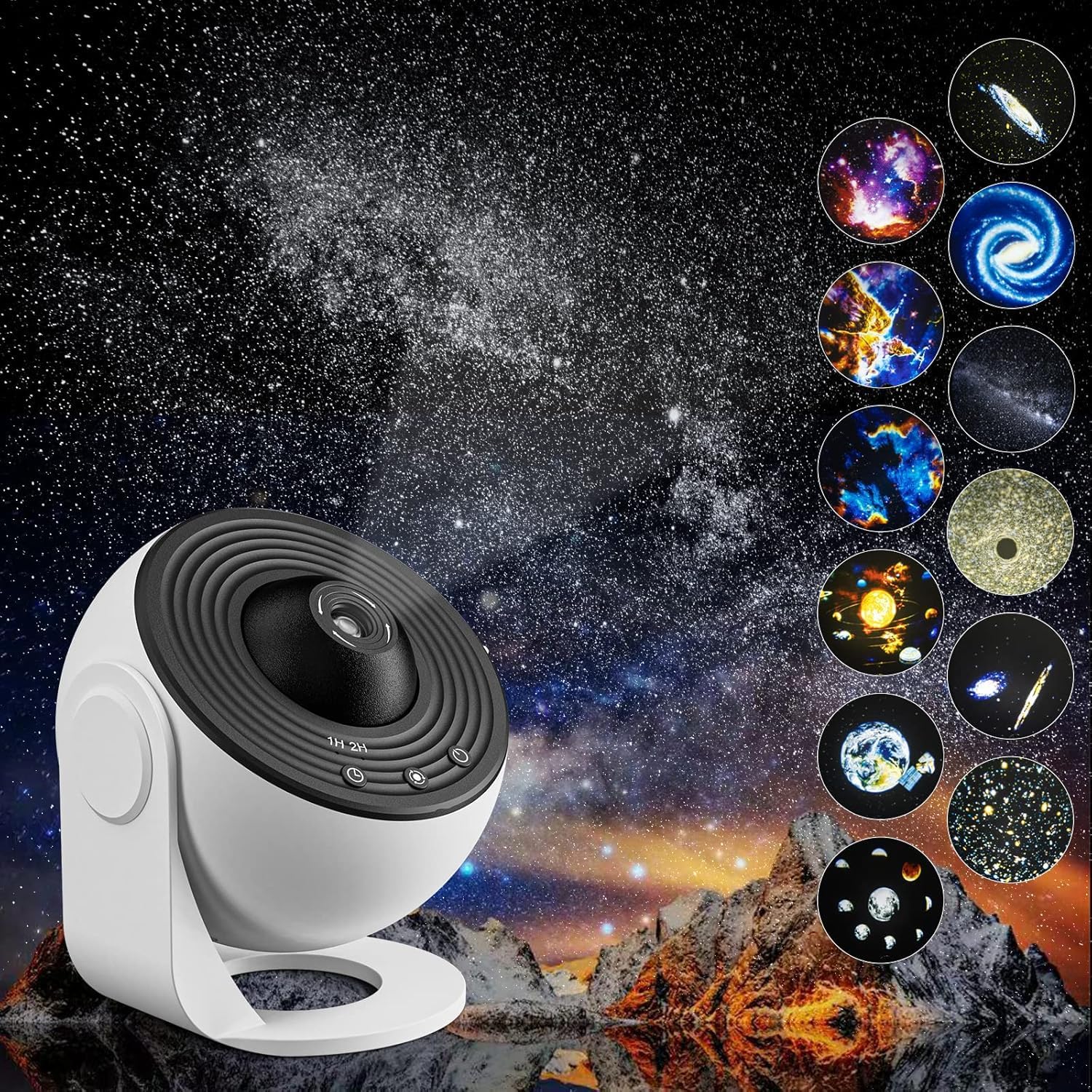 YunLone Home Planetarium Star Projector Galaxy Light Night Lights with 12Film Discs, Nebula/Moon/Celestial Galaxy Projector, 6500K Brightness, Zoom, Timer & Rotation Control, 3D Light Projector White