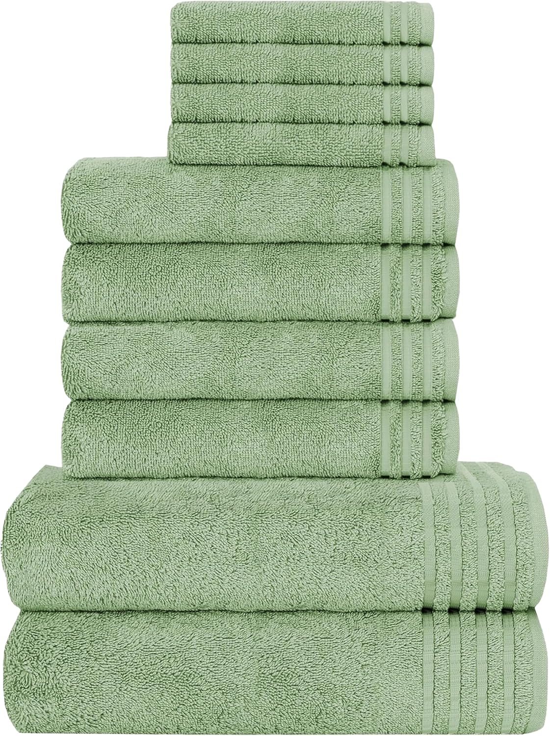 Olivia Rocco Monaco 10 Piece Bathroom Towels Bale Set - Premium Quality Water Absorbent Towel, 4 Face 4 Hand 2 Bath Towel, 500 GSM Washable Towels Set, Sage Green