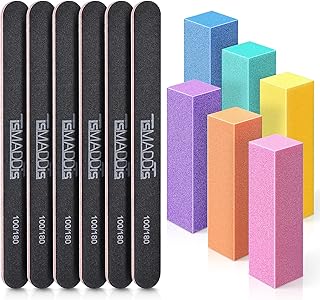 TsMADDTs Nail Files and Buffer, Professional Manicure Tools Kit Rectangular Art Care Buffer Block Tools 100/180 Grit 12Pcs/Pa(Black)