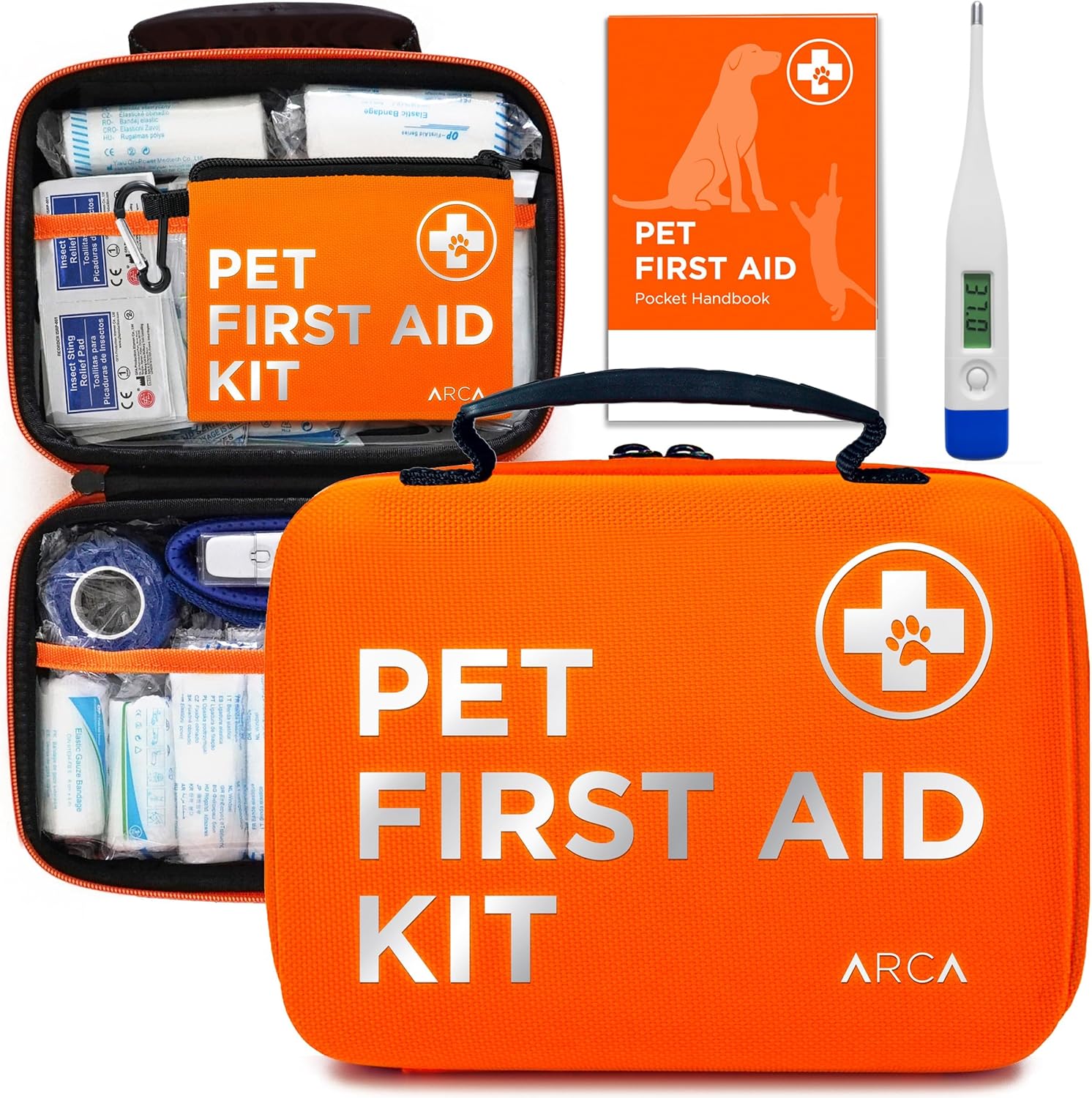 Dog First Aid Kit - Vet Approved Dog & Cat Emergency Supplies with Thermometer, Muzzle, Tick Removal, Flashlight, Mini Pouch, and Comprehensive Care Guide for Travel and Outdoor Use