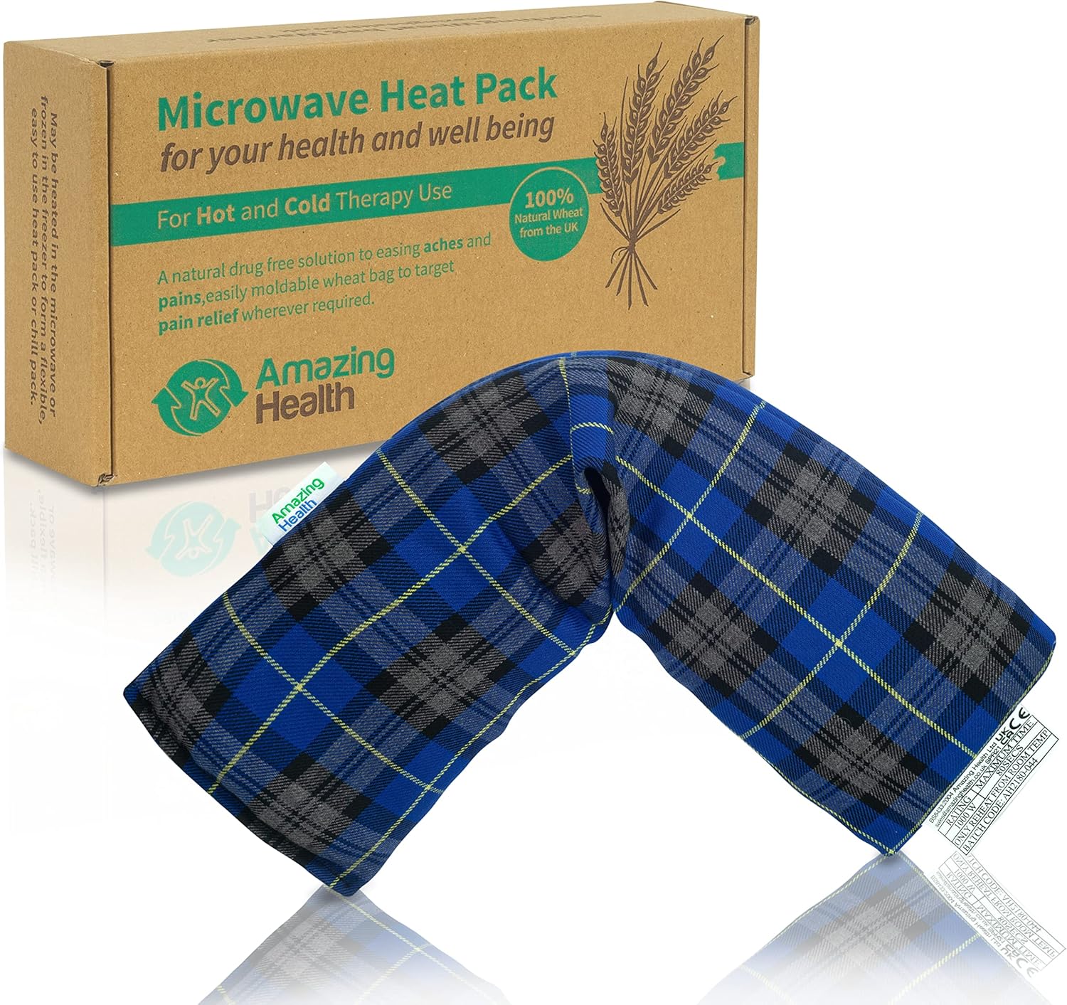 Unscented Microwave wheat bag-UK Made - NON Scented Royal Blue Tartan Cotton Made in Britain
