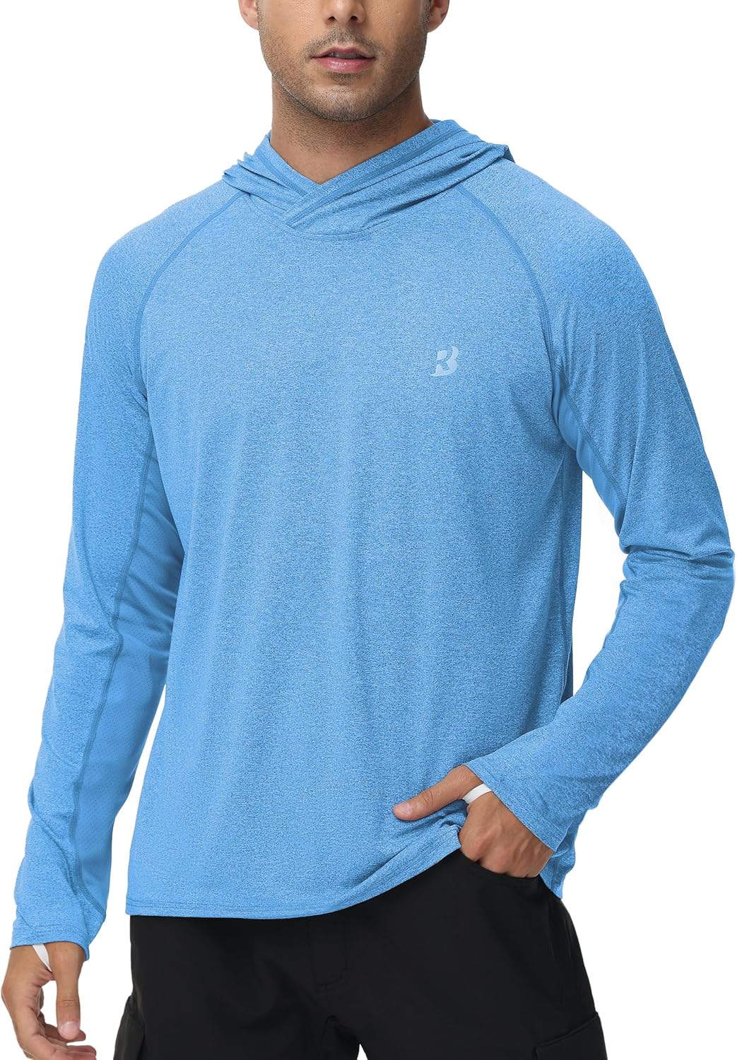 Roadbox Mens UPF 50+ Fishing Shirts, Long Sleeve UV Sun Hoodie, Hiking Running Swim Athletic Workout Shirt