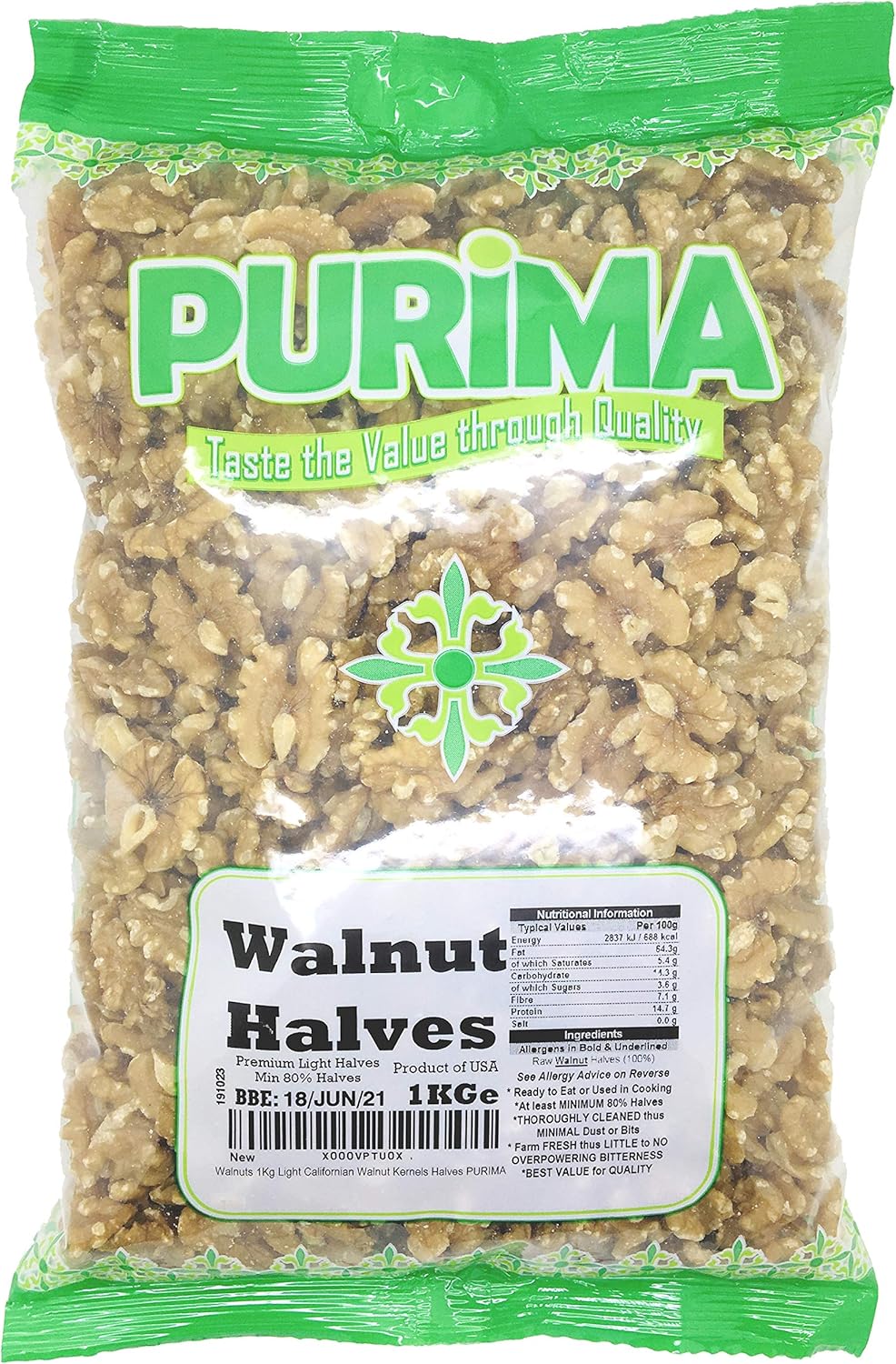 Walnuts Fresh Extra Light Natural Whole Large Premium Californian Raw Walnut Halves USA PURIMA (1kg BULK Packaging)