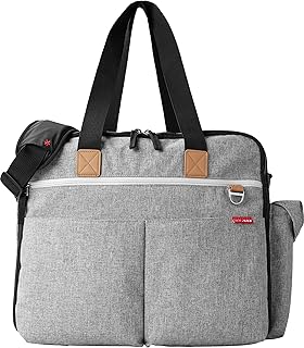 Skip Hop Diaper Bag: Iconic Duo Weekender, Extra Large Capacity with Changing Pad & Stroller Attachment, Grey Melange