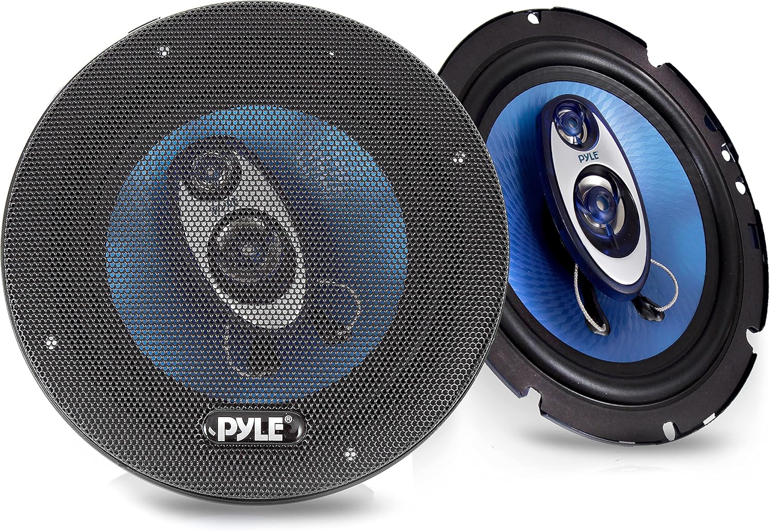 Pyle 17cm Speakers, 6.5 Inch Car Speaker, 180W RMS/360W Power Handling 3-Way Sound Speaker System w/ 4 Ohm Impedance Pro Full Range Triaxial Loud Audio, Round Shaped Car Door Speakers, Blue