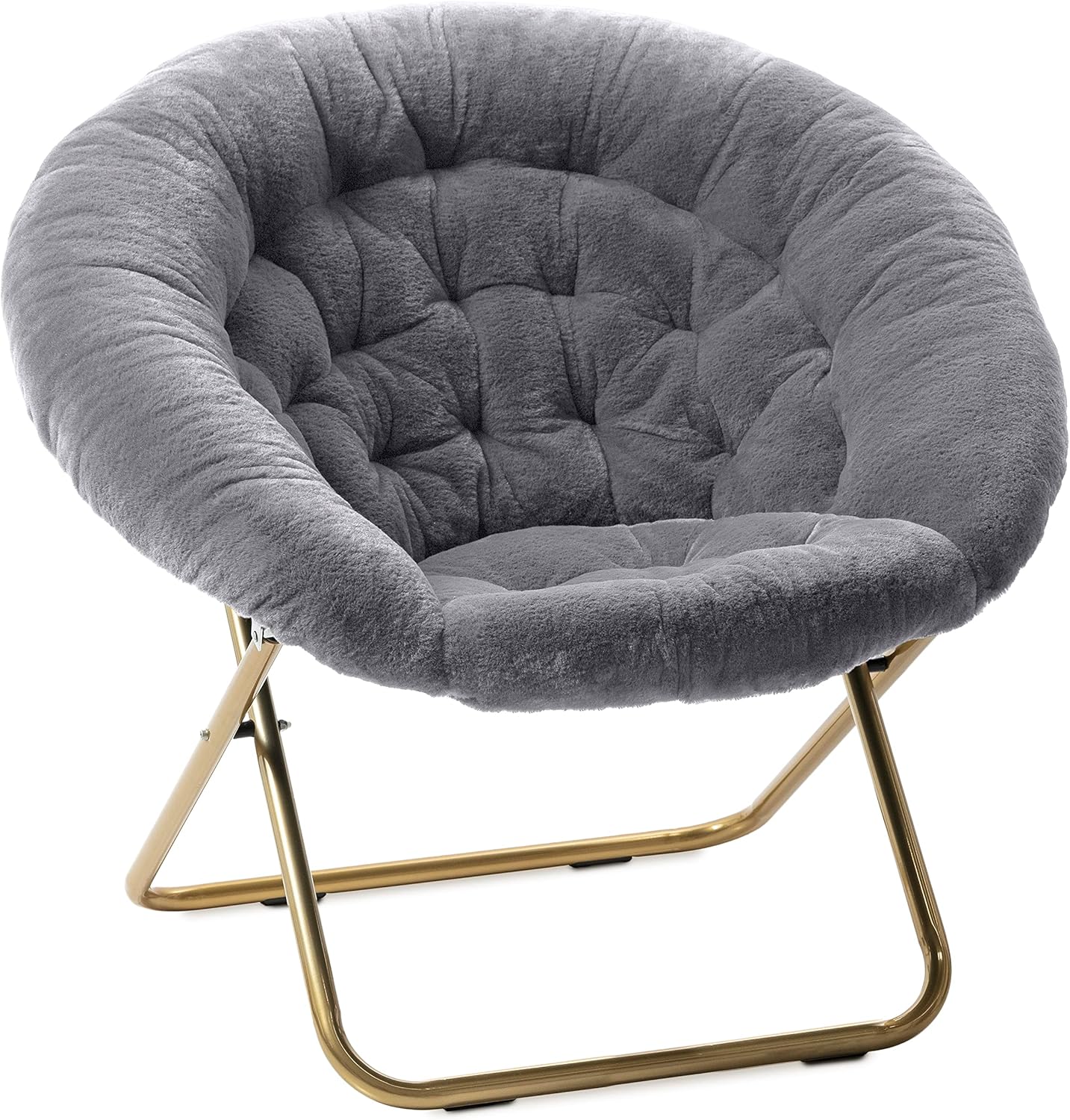 Milliard Accent Chair, Faux Fur Cozy Chair for Bedroom/X-Large (Grey Fur, Gold Metal)