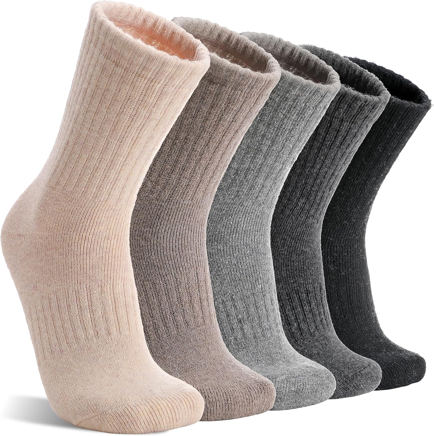 MOGGEI 5 Pairs Womens Merino Wool Socks Hiking Warm Winter Thick Thermal Crew Cozy Cabin Ladies Gift Comfy Boot Work Socks