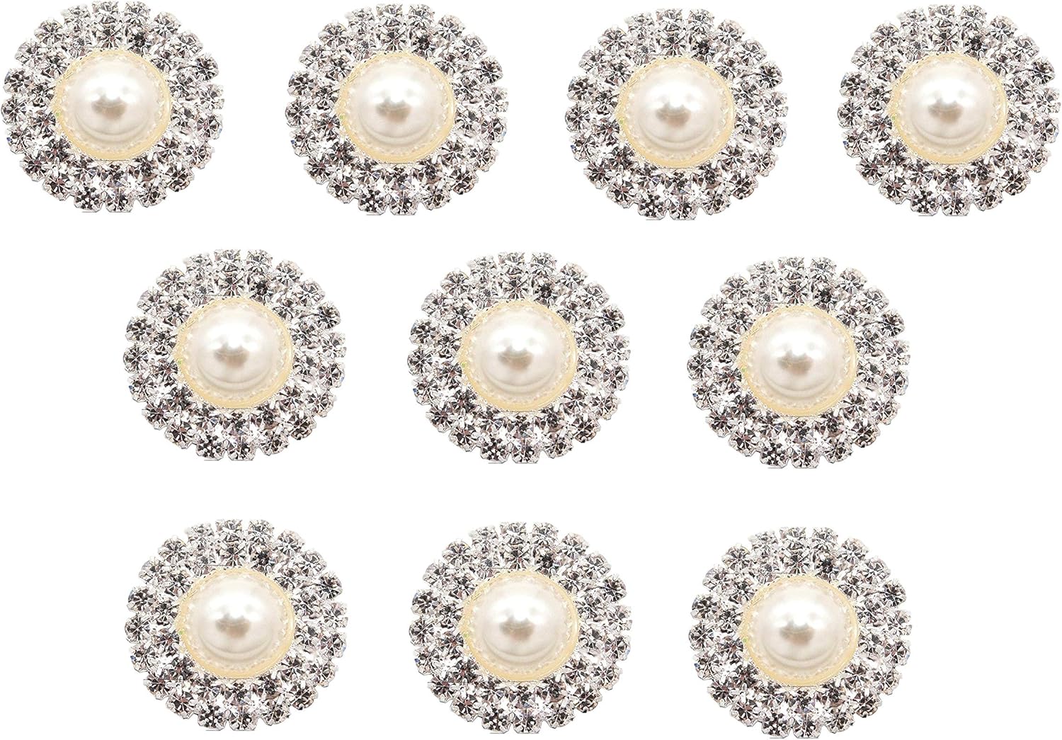 Syntego 10 x Round Rhinestone Crystal Diamante and Pearl Embellishment with Double Row of Grade A Rhinestones