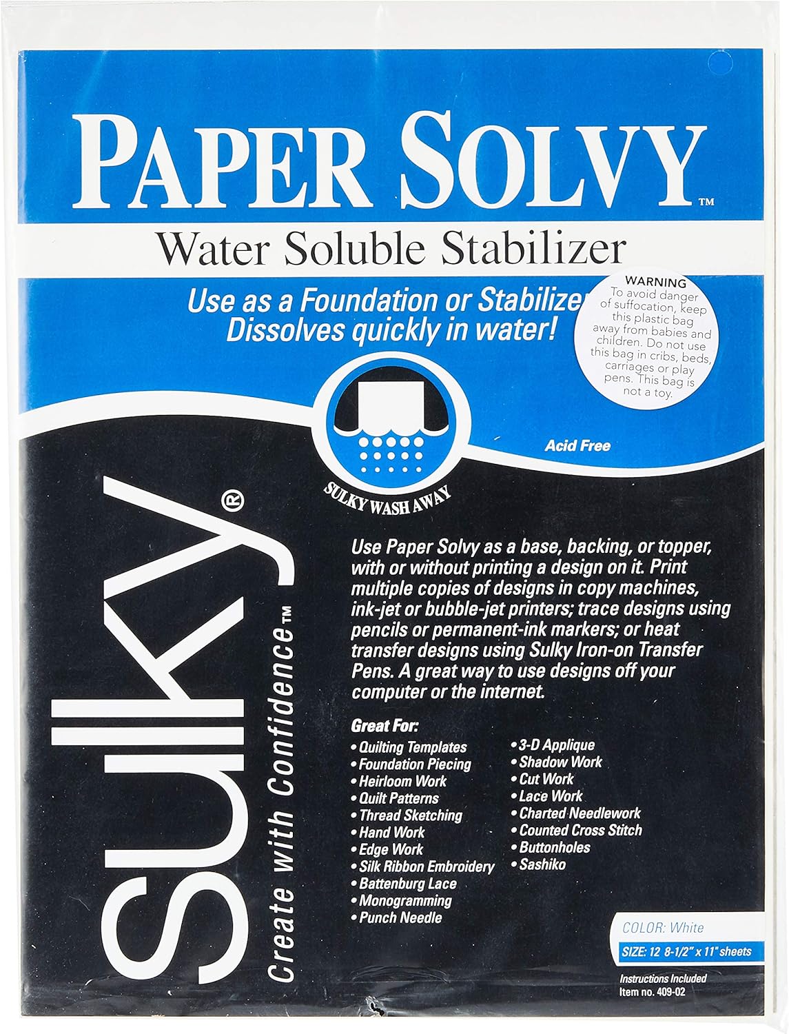 Sulky stabilizer, Silk, White, 8.5x11-Inch