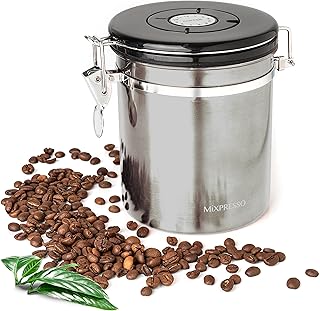 Mixpresso 16 Oz Coffee Canister, Stainless Steel Airtight Coffee Container, Ground Coffee Bean Storage with Date Tracker, Vacuum Sealed Espresso Airtight Container, Coffee Jar, Sugar Container