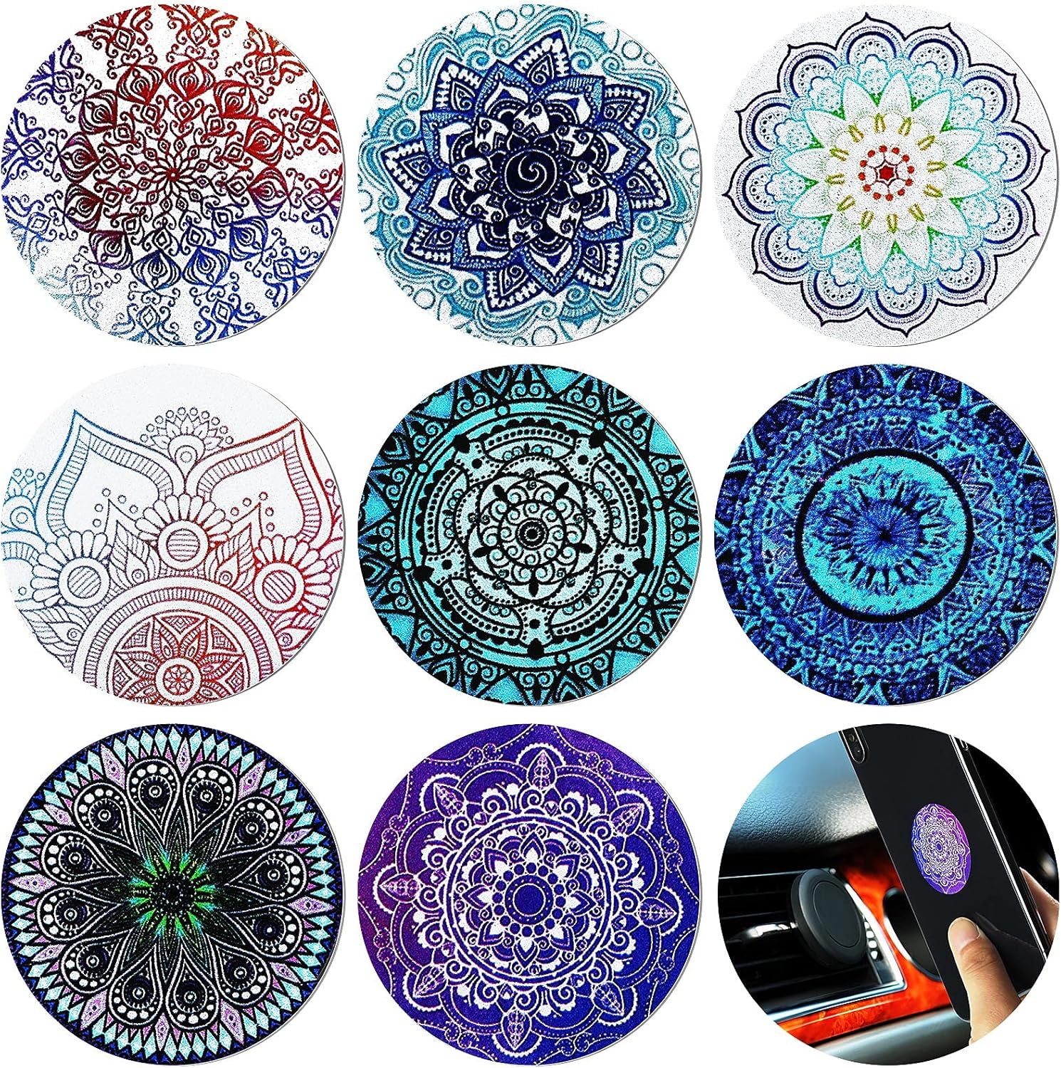 Weewooday 8 Pcs Phone Magnet Car Metal Mount Plate for Cell Holder Compatible with Magnetic Car Mounts Replacement Sticker(Mandala Style)