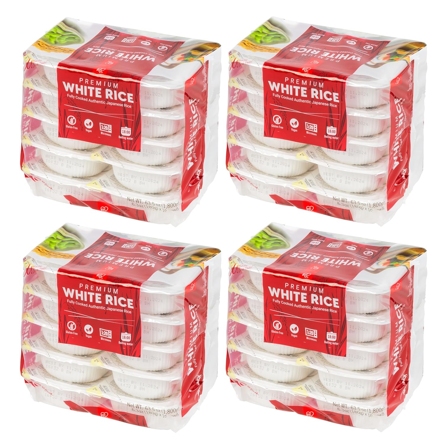 IRIS Instant White Rice (40 Pack), Ultra Premium Japanese Short Grain Sushi Sticky Rice, Microwave for 80 seconds (1.2 Minutes), Gluten Free Vegan, Grown Polished and Packed in Japan