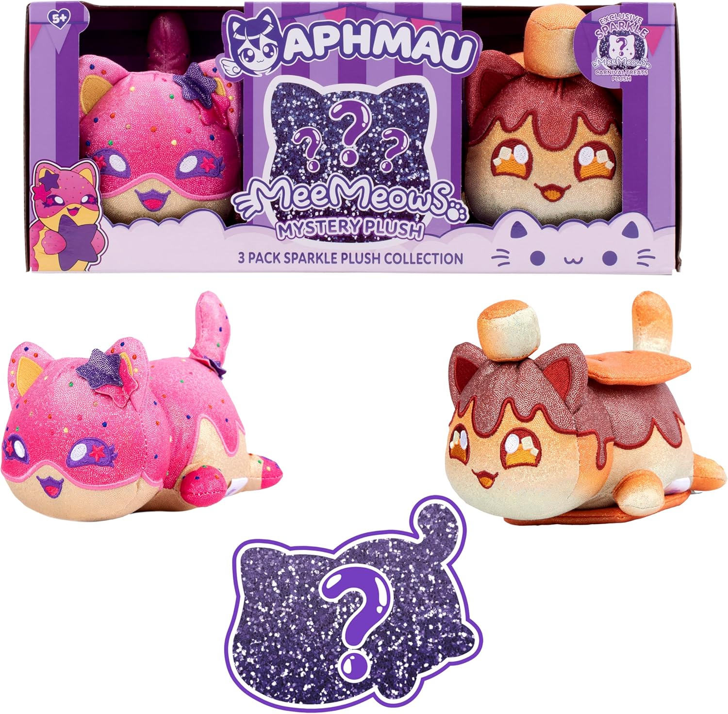 Aphmau 6” MeeMeow Plush 3-Pack, Carnival Treats Surprise Box That Includes 2 Carnival Treats Sparkle + 1 Exclusive Mystery Sparkle, Official Merch