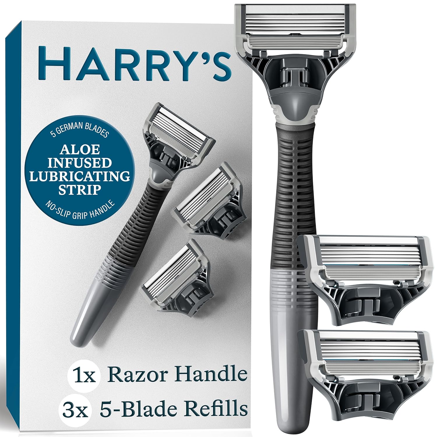 Harry's Shaving Kit for Men - Razor Handle and 3 Razor Blade Refill Cartridges - Charcoal