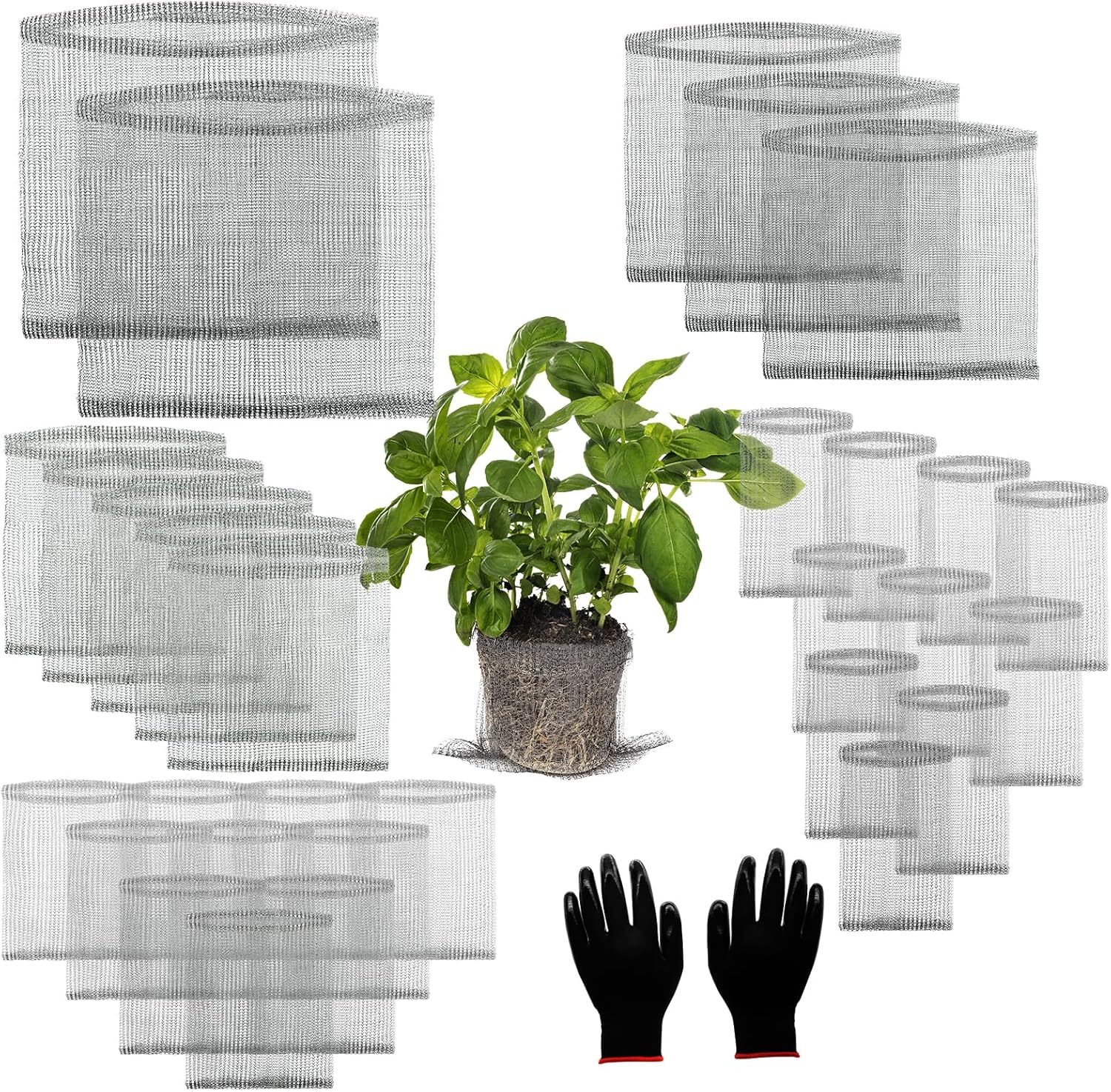 30 Pcs Root Guard Gopher Proof Stainless Wire Steel Baskets, 1 Gallon 3 Gallon 5 Gallon 10 Gallon Gophers Moles Voles Mesh Baskets Protect Plant Roots Tubers Trees Flowers Crops（Mix Size）