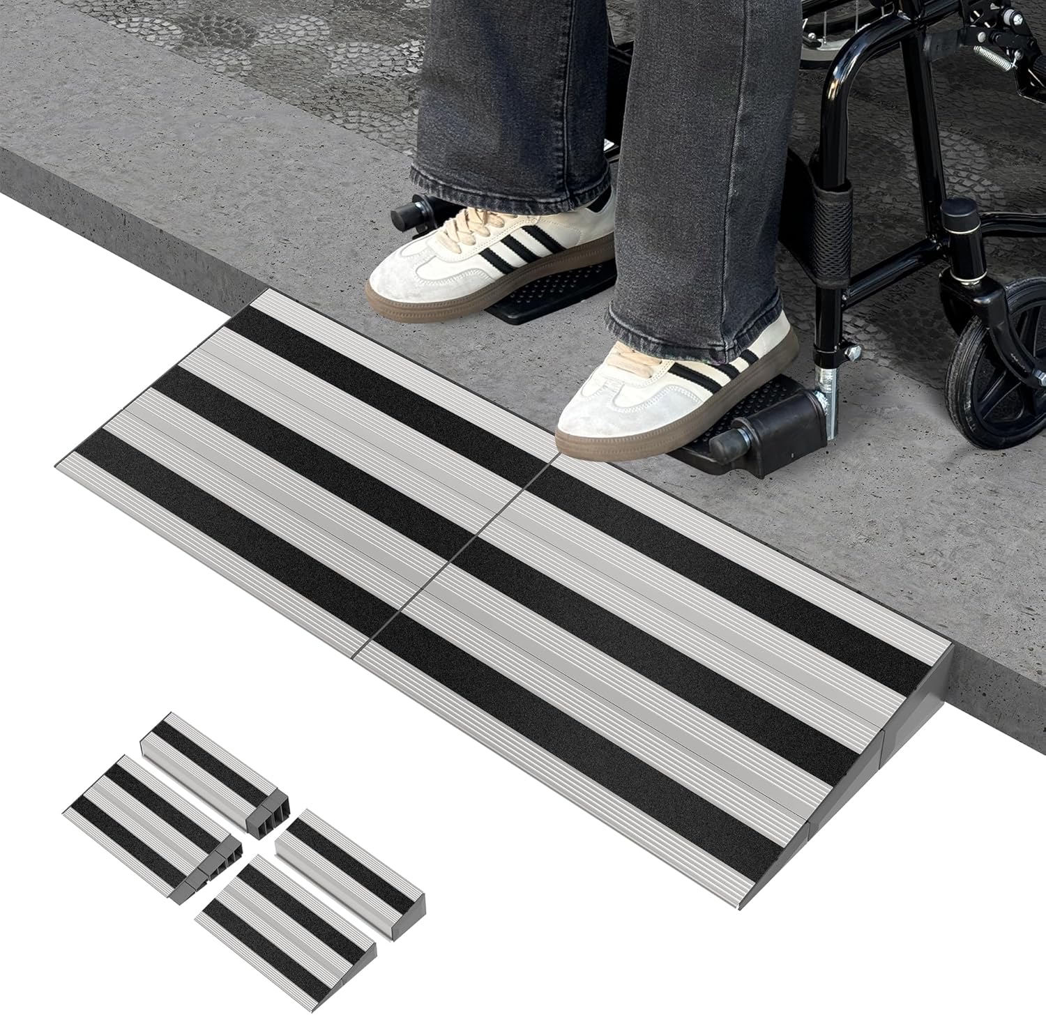 3" Rise Modular Threshold Ramp for Doorways, Stable Wheelchair Ramp for Home Steps, Aluminum Door Ramp and Curb Ramp for Scooters, Power Chairs, Cars, 1100LBS Load Capacity