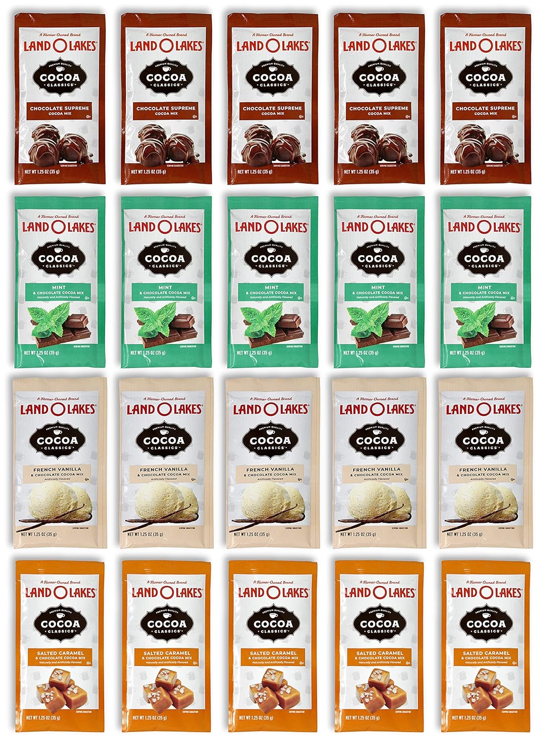 Niro Assortment | Land O Lakes Hot Chocolate Variety Pack | 20 Pack 4 Different Flavors | Single Serve Packets