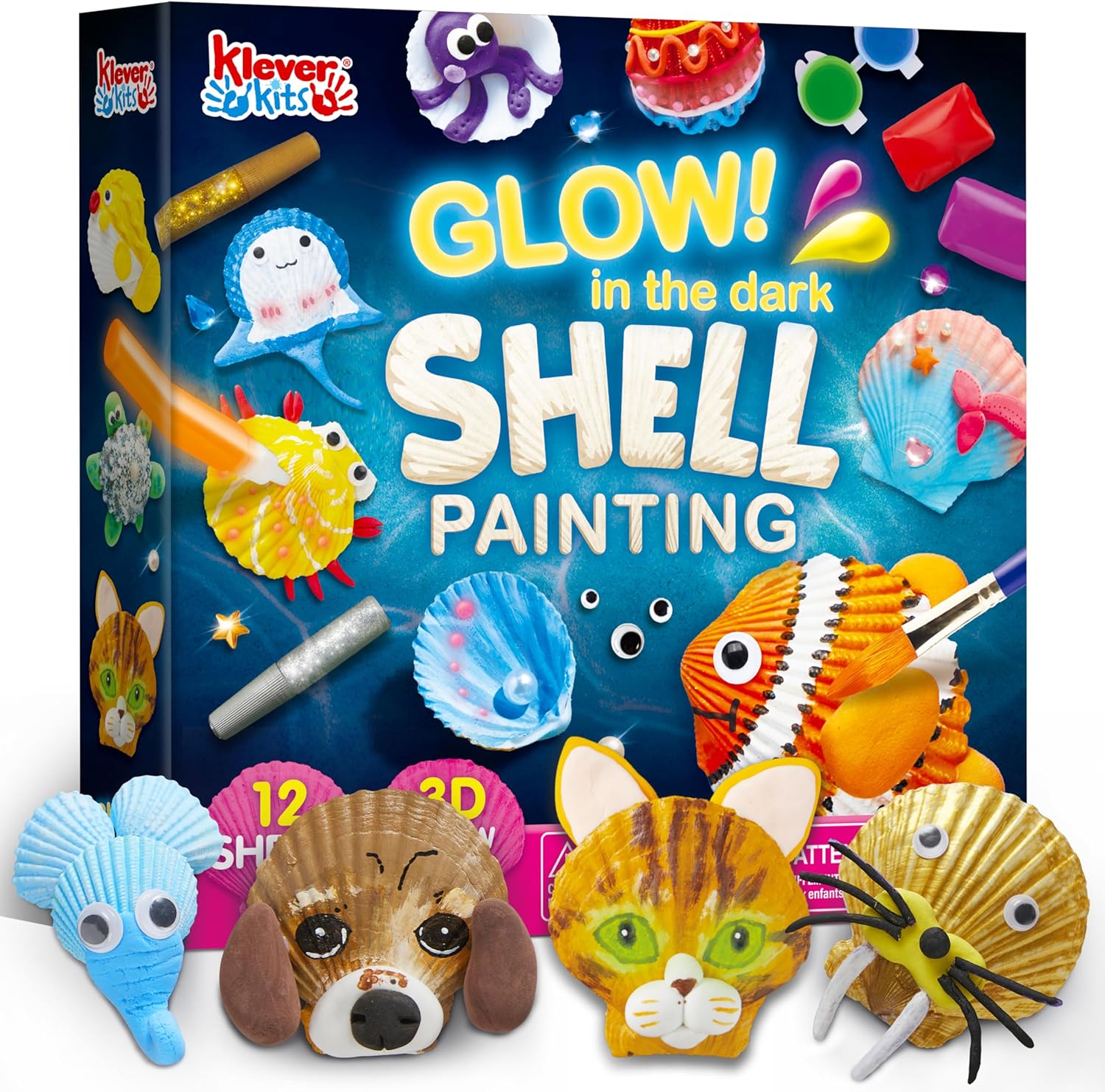 Klever Kits 12 Glow in The Dark Sea Shell Painting Kit-Arts & Crafts for Boys and Girls Ages 6-12, Art Supplies, Kids Craft Paint Kits, Creative Art Toys for Birthday Party Gift