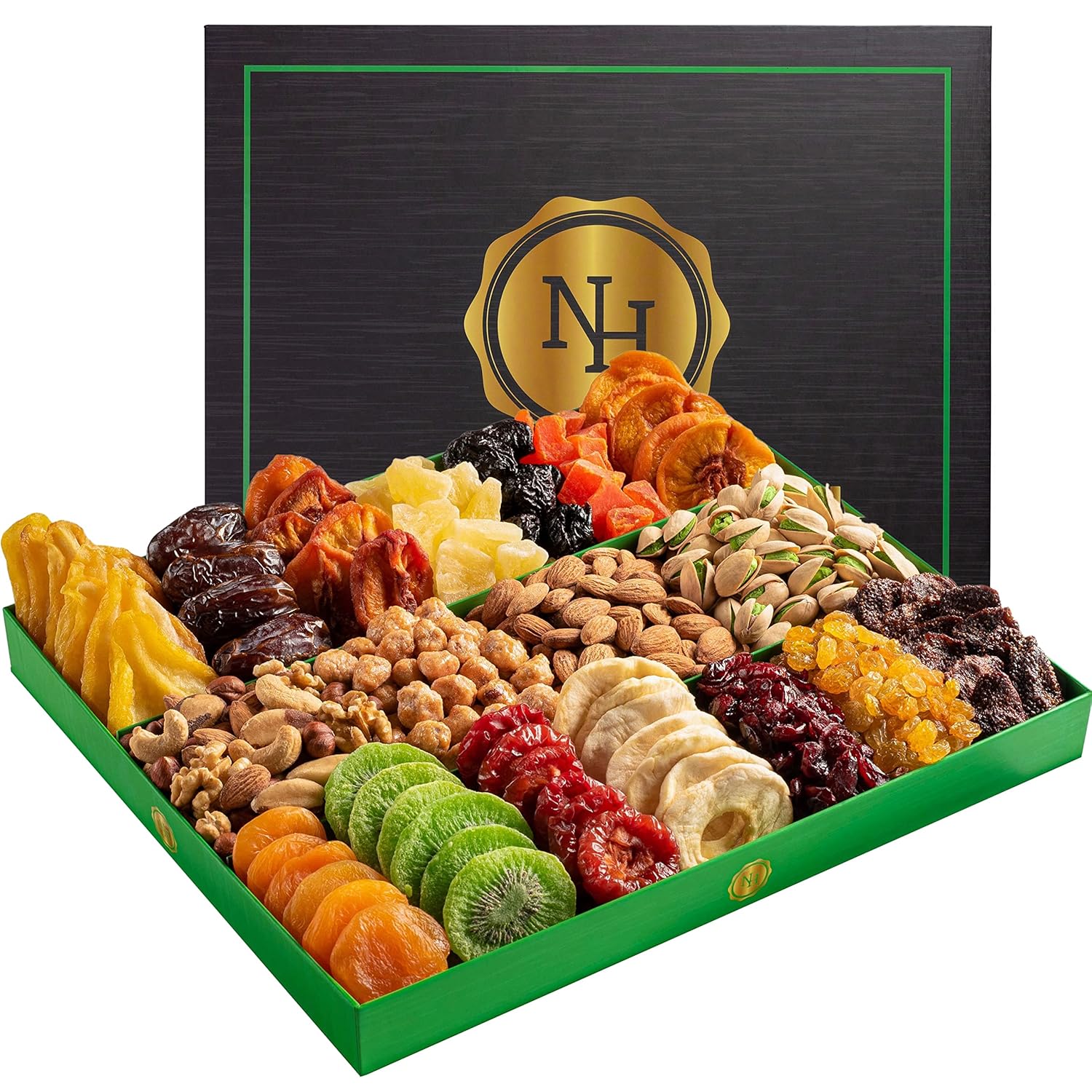 Dried Fruit & Nuts Gift Basket - Extra Large Selection of 18 Food Tray - Assorted Food Gift Box for Birthday, Family, Sympathy, Men & Women.