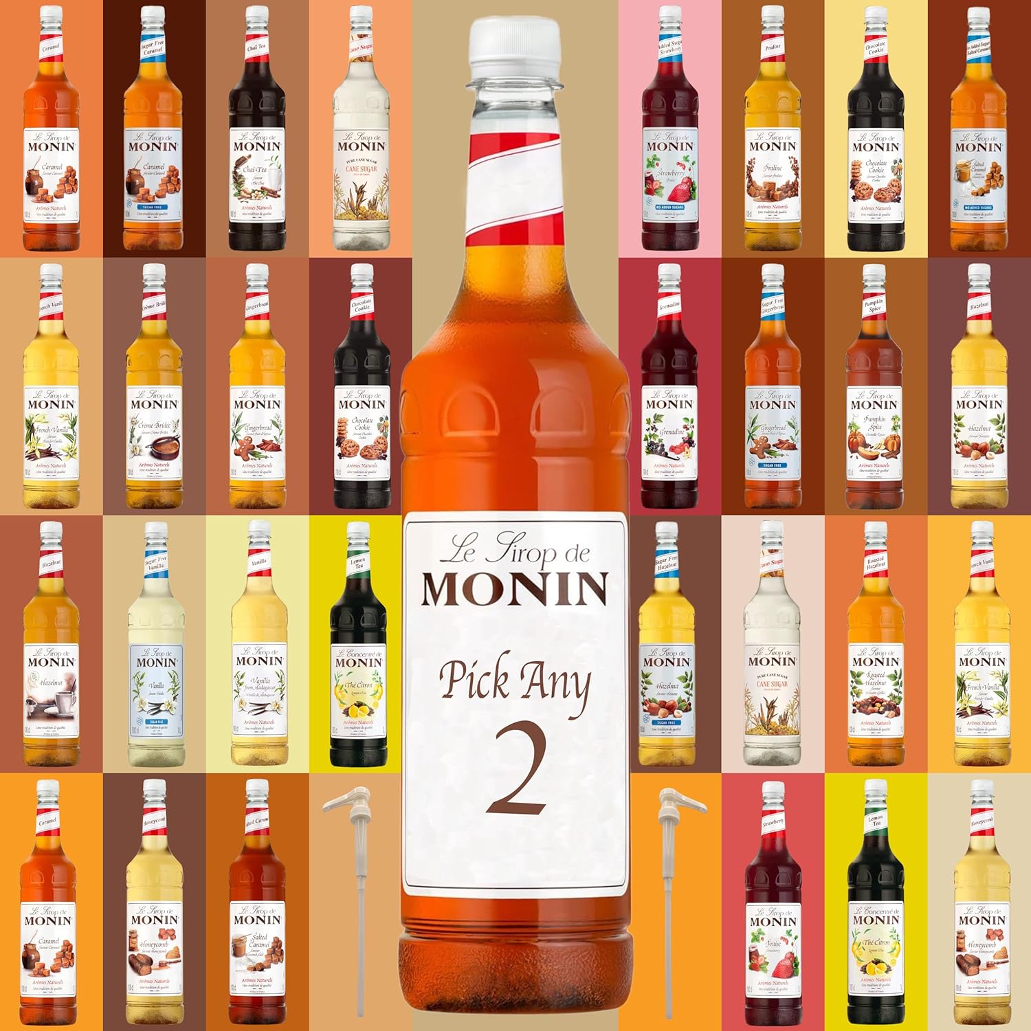 Monin Coffee Syrup Pick Any 2 Plastic bottles 1L Monin Syrup - Sugar Free for coffee - Pumpkin Spice - Salted Caramel - Vanilla - Caramell - Grenadine - Gingerbread - Hazelnut - Cocktail - Tea