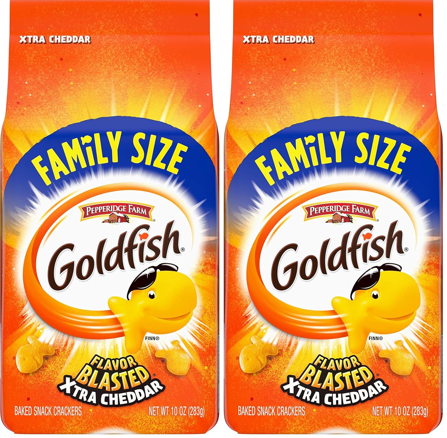 Goldfish Crackers, Flavor Blasted Xtra Cheddar Crackers, Family Size, 10 Oz Bag (Pack of 2)