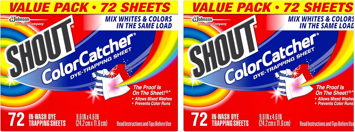 Shout Color Catchers for Laundry, Allow Mixed Washes, Prevents Color Runs and Maintains Original Clothing, 72 Count - Pack of 2 (144 Total Sheets)
