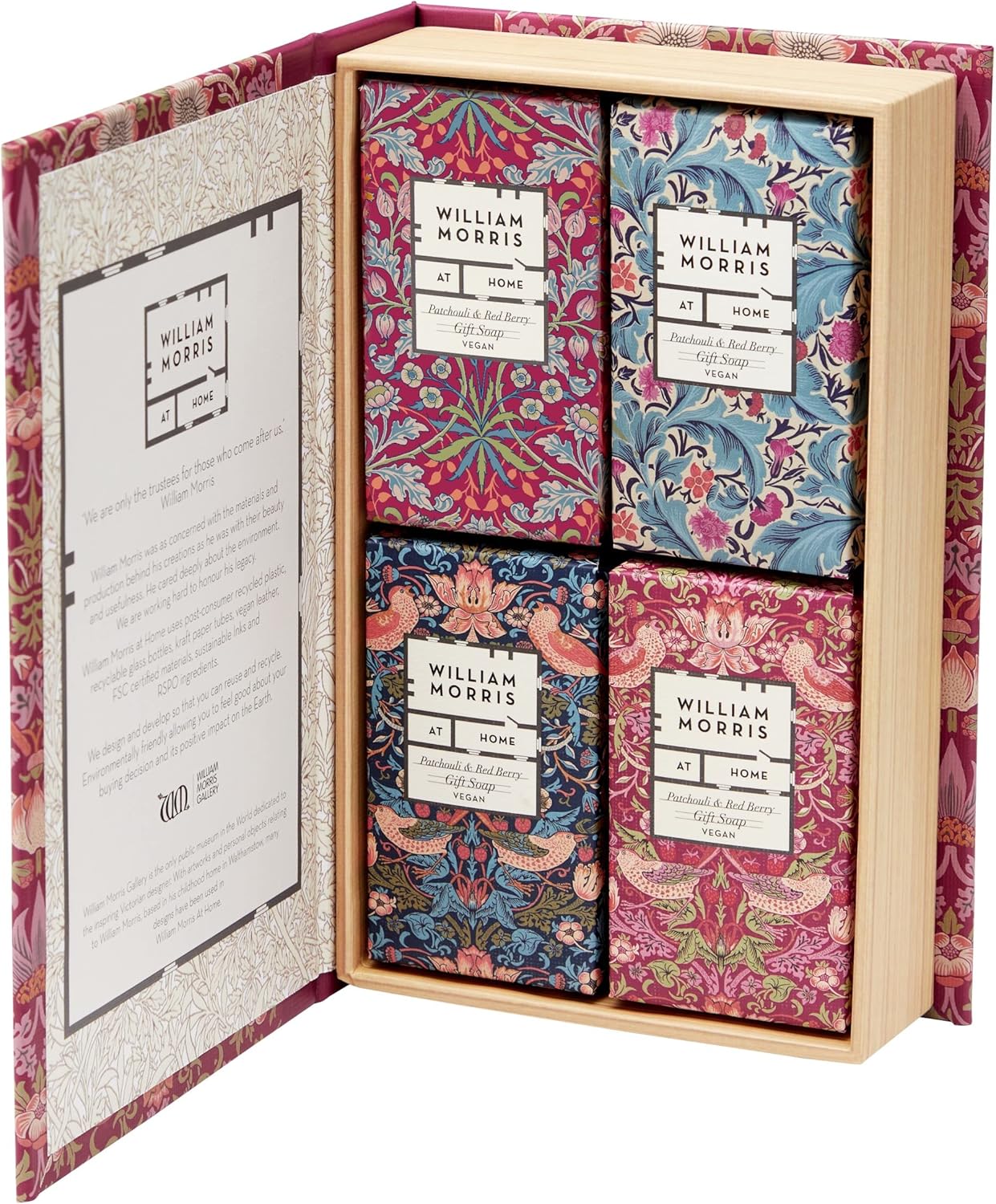 William Morris At Home Patchouli & Red Berry Guest Soaps | Enriched With Vitamins | Cruelty Free & Vegan Friendly | 4 x 50g