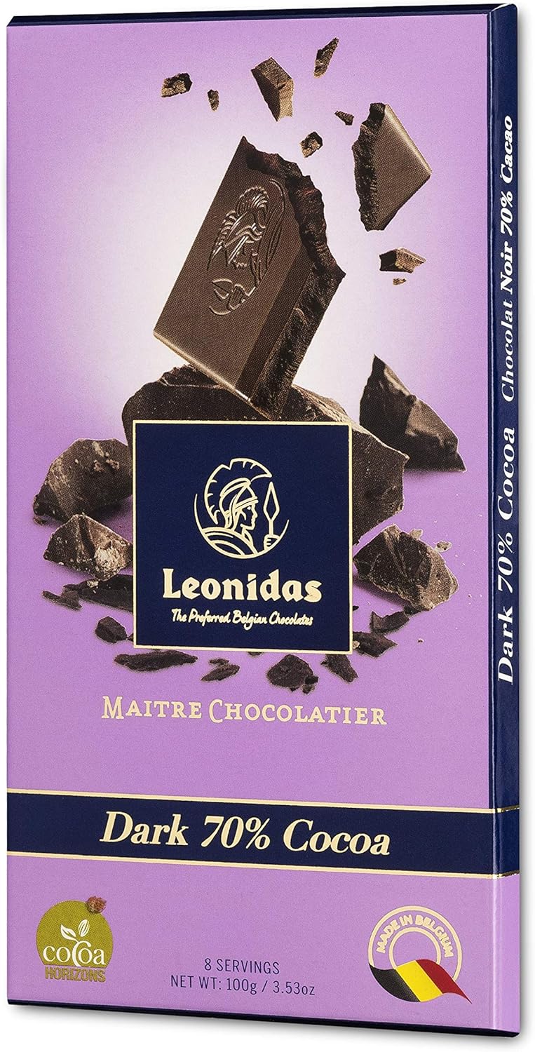 Fresh Belgian Chocolate Bars, Leonidas 6 x 100g Packs (100g Bar Dark 70% Cocoa Pack of 6)