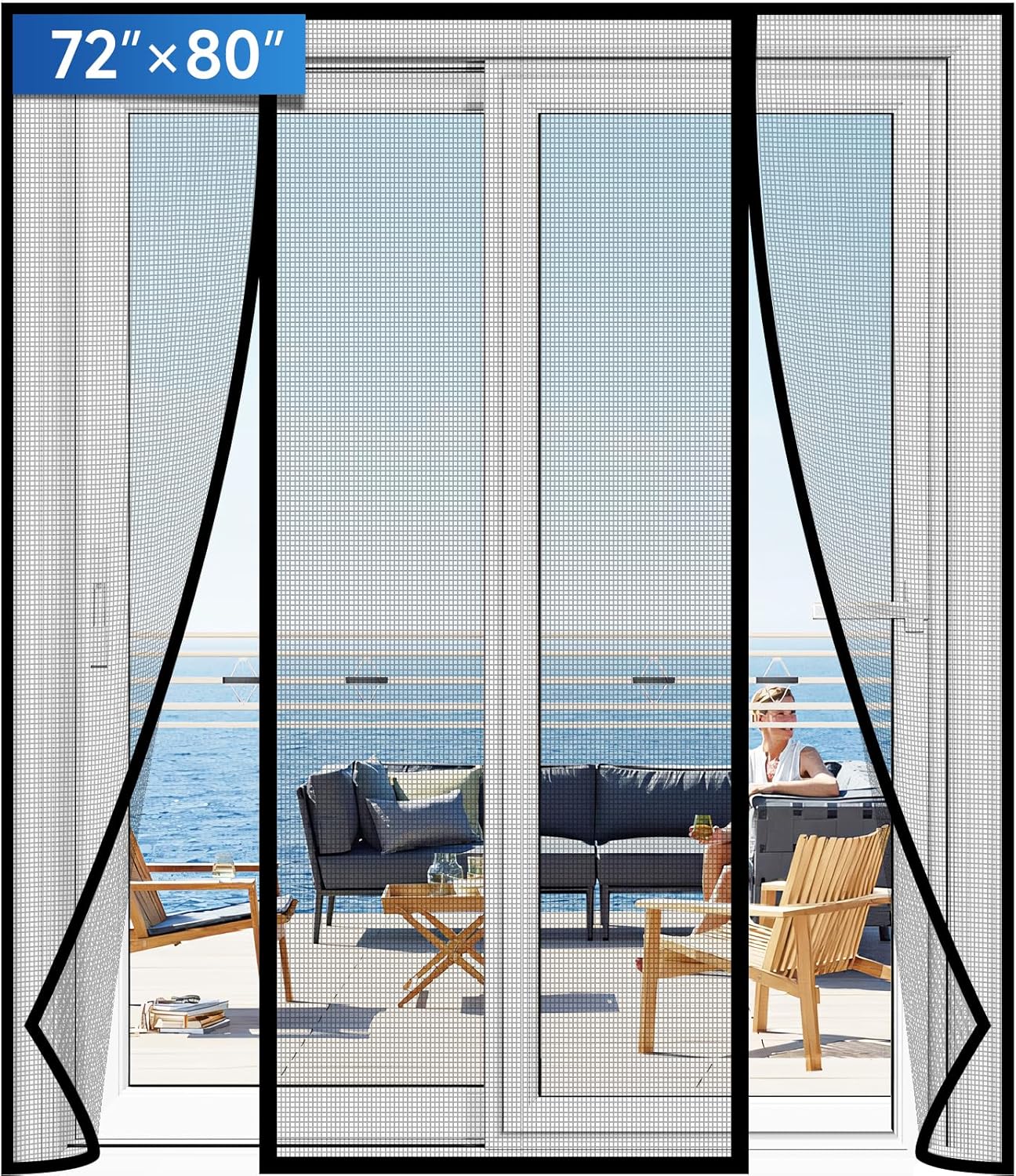 Magnetic Screen Door Upgraded PET Mesh Stronger Than Fiberglass and Polyester,Hands Free,Keeps Bugs Out,Pet & Kid Friendly,Suitable for Sliding Door,Large Patio Door and French Door-72''x80''