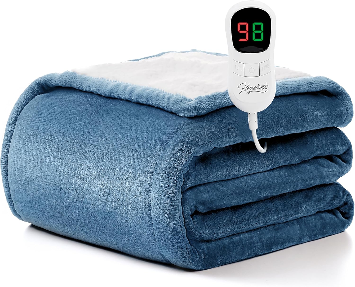 Homemate Electric Heated Blanket Twin - 62"x84" Heating Blanket Twin Size 1/2/4/6/8 Hours Auto-Off 10 Heat Level Over-Heat Protection Flannel Sherpa Big ETL Certification