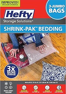 Hefty Shrink-Pak Vacuum Storage Bags - Space Saver Vacuum Storage Bags for Under Bed Storage, Clothing and Comforter Storage, Odor Resistant, 3X More Storage Space - 3 Jumbo Vacuum Storage Bags