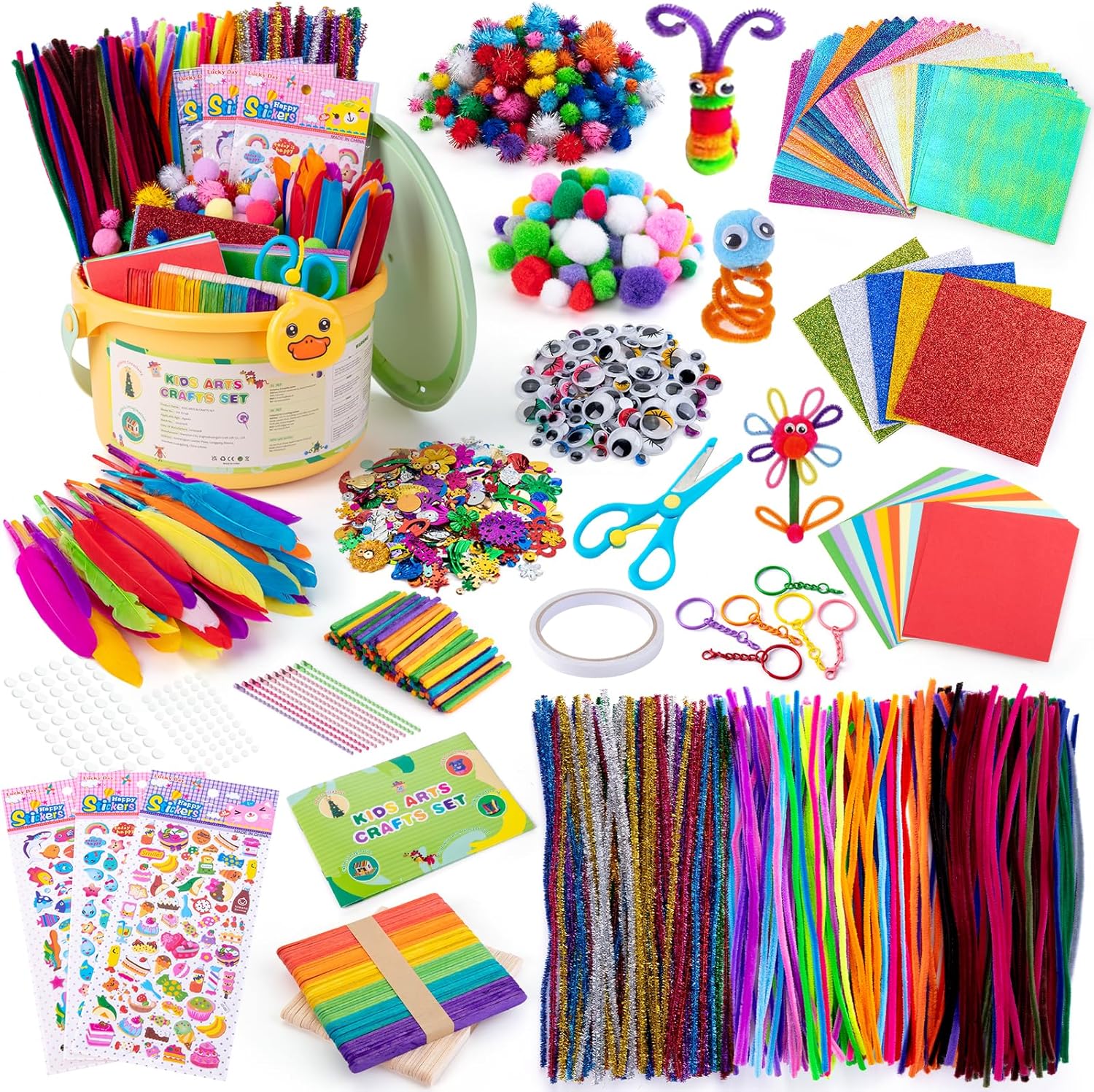 Sundaymot DIY Craft Kits for Kids, Arts and Crafts for Kid with Pipe Cleaners, Feather, Crafting Box and Pom Poms, Toddlers Kids Activity Packs Toys for Girls Boys Ages 3-12 Birthday Gifts