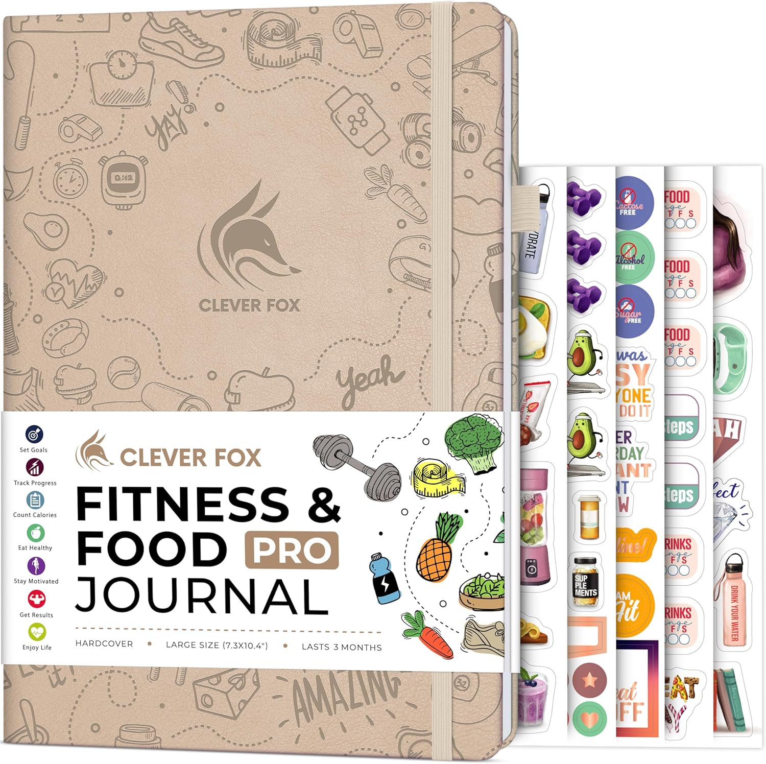 Clever Fox Fitness & Food Journal PRO – Daily Workout & Meal Planner for Women & Men – Exercise & Weight Loss Diary Notebook, 18 x 25.5cm (Seashell)