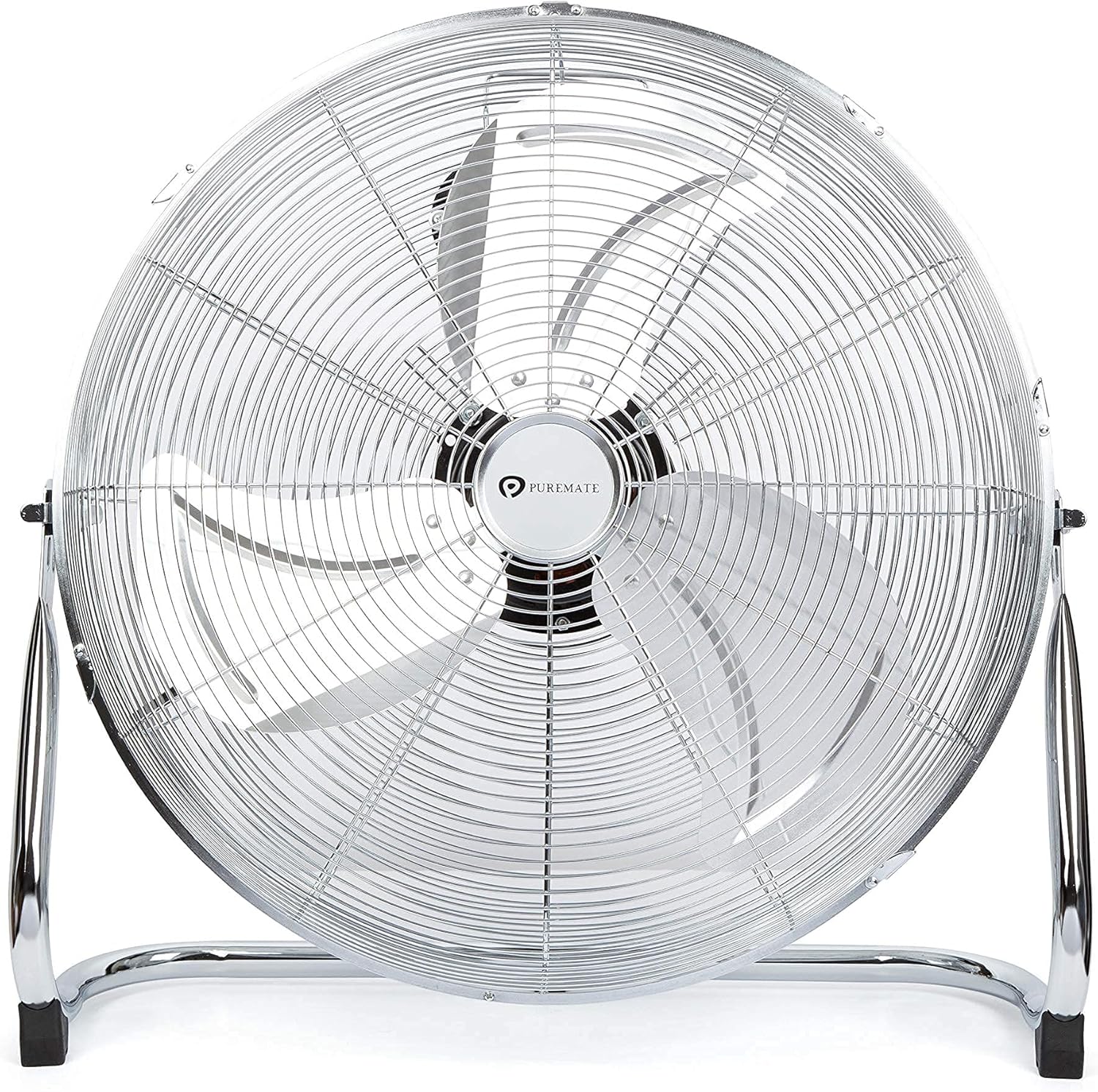 PureMate 20" Chrome Gym Floor Fan with 3 Speeds and Adjustable Fan Head, Portable Floor Standing Fan with Powerful Circulation for home, Garage, Shop and Office