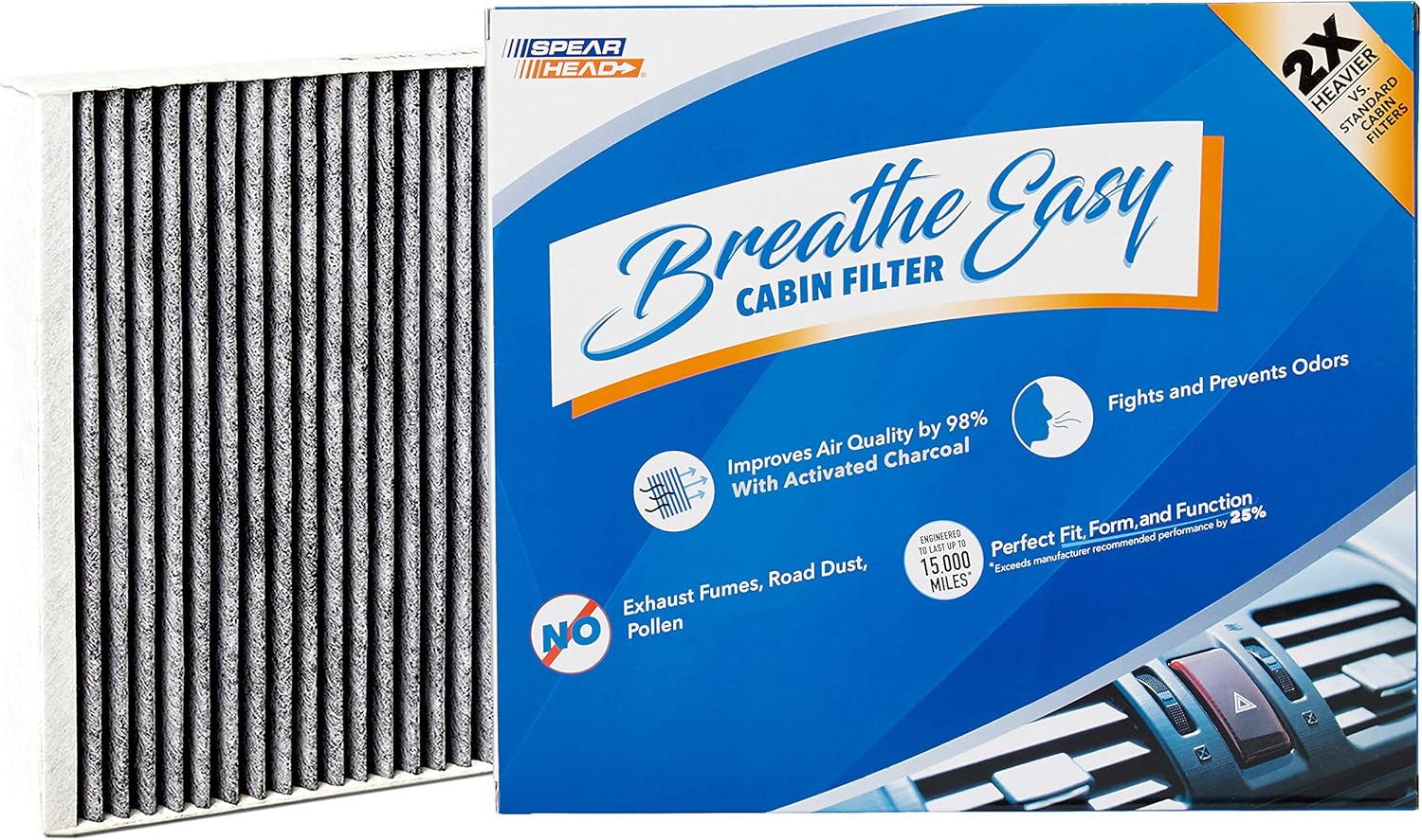 Spearhead Odor Defense Breathe Easy AC & Heater Cabin Filter, Fits Like OEM, Up to 25% Longer Lasting w/Activated Carbon (BE-966)