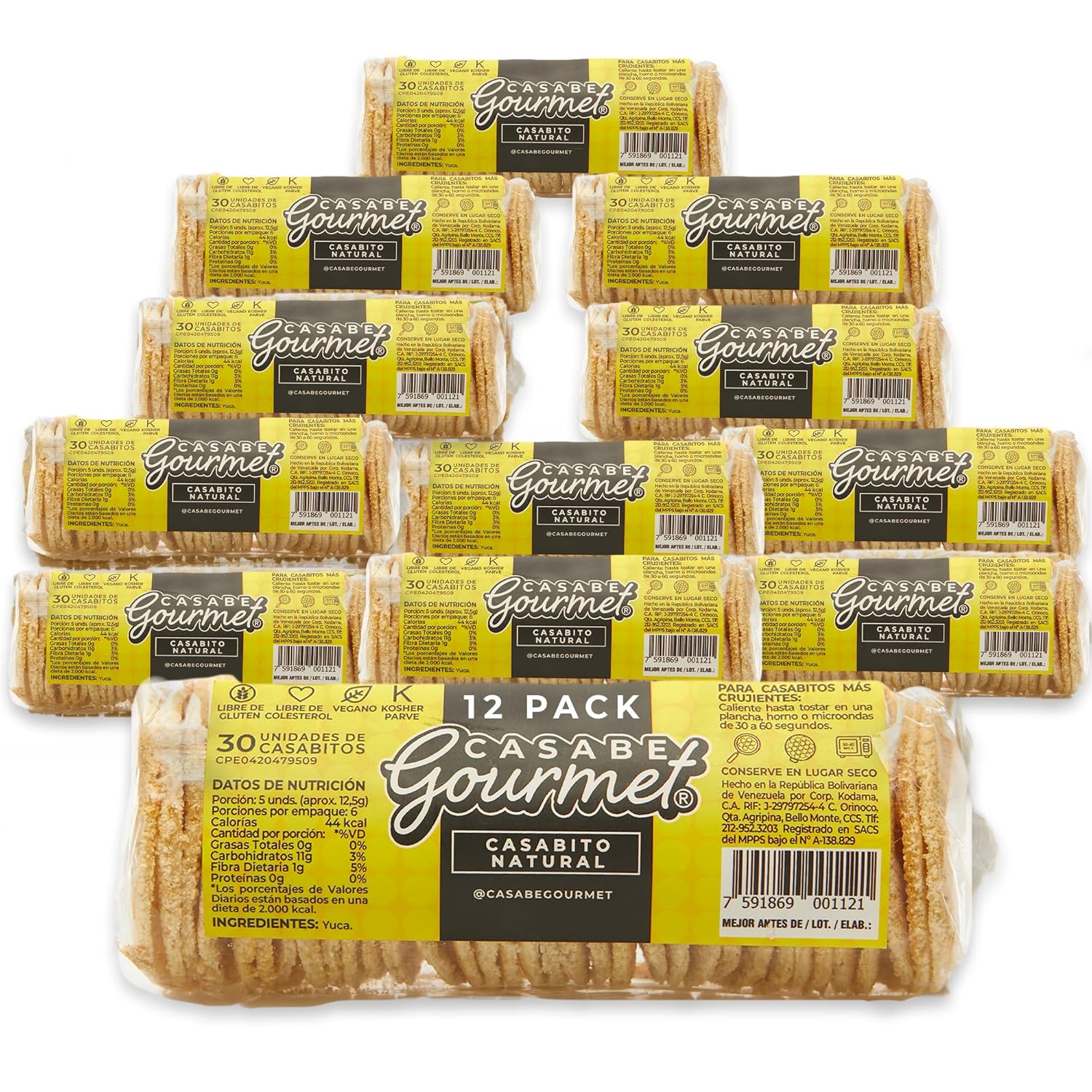 Casabe Gourmet Large Cassava Chips - 12 Pack (2.46 oz) – Vegan, Gluten Free Organic & Low Carb Bread Casabe Crackers Made of Cassava Flour | Healthy Snack Option | Made in Venezuela