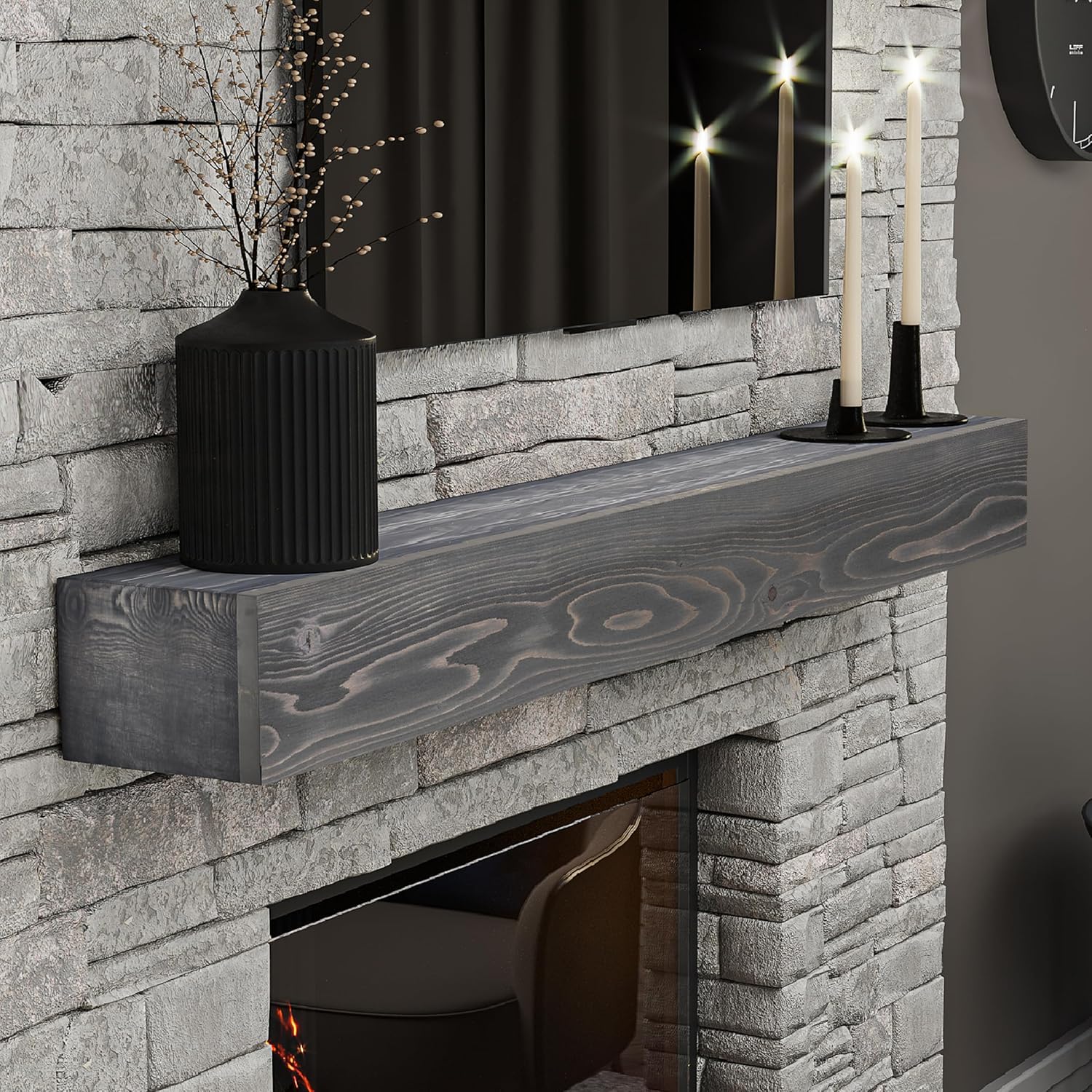 BoscoMondo Fireplace Mantel, Handcrafted Rustic from Solid Pine, Wall-Mounted Floating Farmhouse Shelf - 8x6x48 Ash Grey