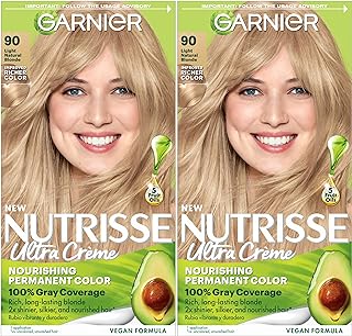 Garnier Hair Color Nutrisse Nourishing Creme, 90 Light Natural Blonde (Macadamia) Permanent Hair Dye, 2 Count (Packaging May Vary)