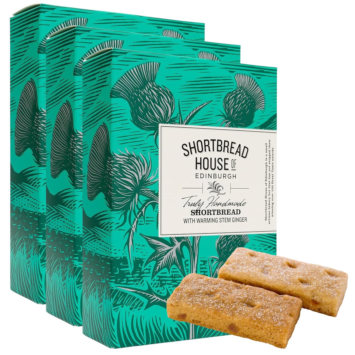 Shortbread House of Edinburgh Truly Handmade Shortbread Fingers with Warming Stem Ginger, 6oz Box (Pack of 3)