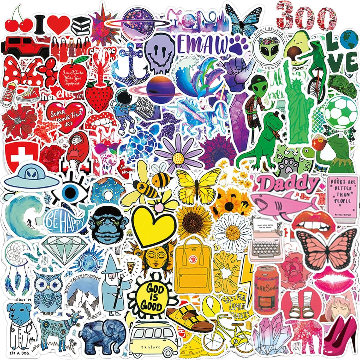 300 Pcs Cute Coloured Stickers for Adults Children Teens, Teacher Reward Prizes for Kids, Waterproof Vinyl Stickers for Laptop Scrapbooking Skateboard Journaling Phone Suitcase Water Bottle Diary etc