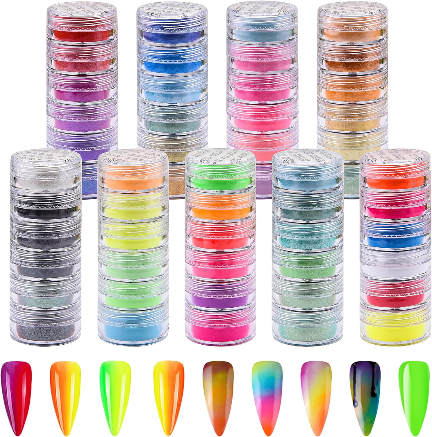 Duufin 54 Colors Nail Pigment Powder Colorful Luminous Iridescent Glitter Pearlescent High-Gloss Halo Powder Pigment for Nails Art, Body and Crafts