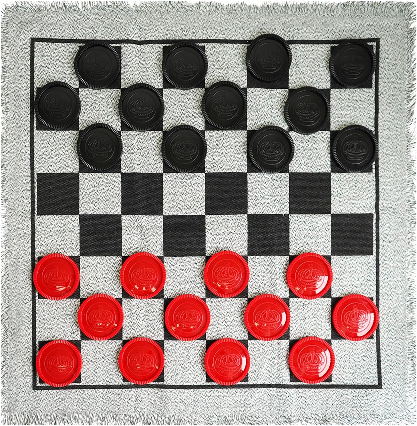 SEETOOOGAMES Giant Checkers Board Game - Large 3 in 1 Reversible Checker Rug - Tic Tac Toe Game for Kids Adults and Family Indoor Outdoor Activities - Grey