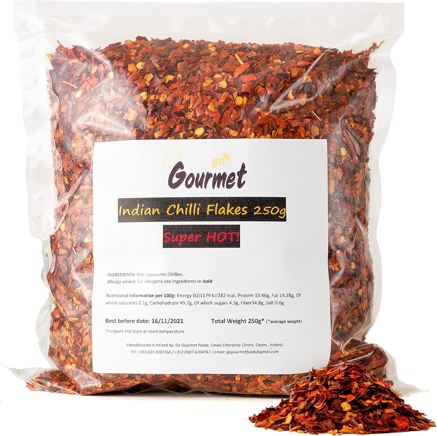 Go Gourmet Indian Chilli Flakes - Dried Crushed Chillies from India - Super Hot Pepper Seasoning to Add Heat to Sauces, Curries, Mexican Food and More - 250g Bulk Spices Pack for Food Pantry